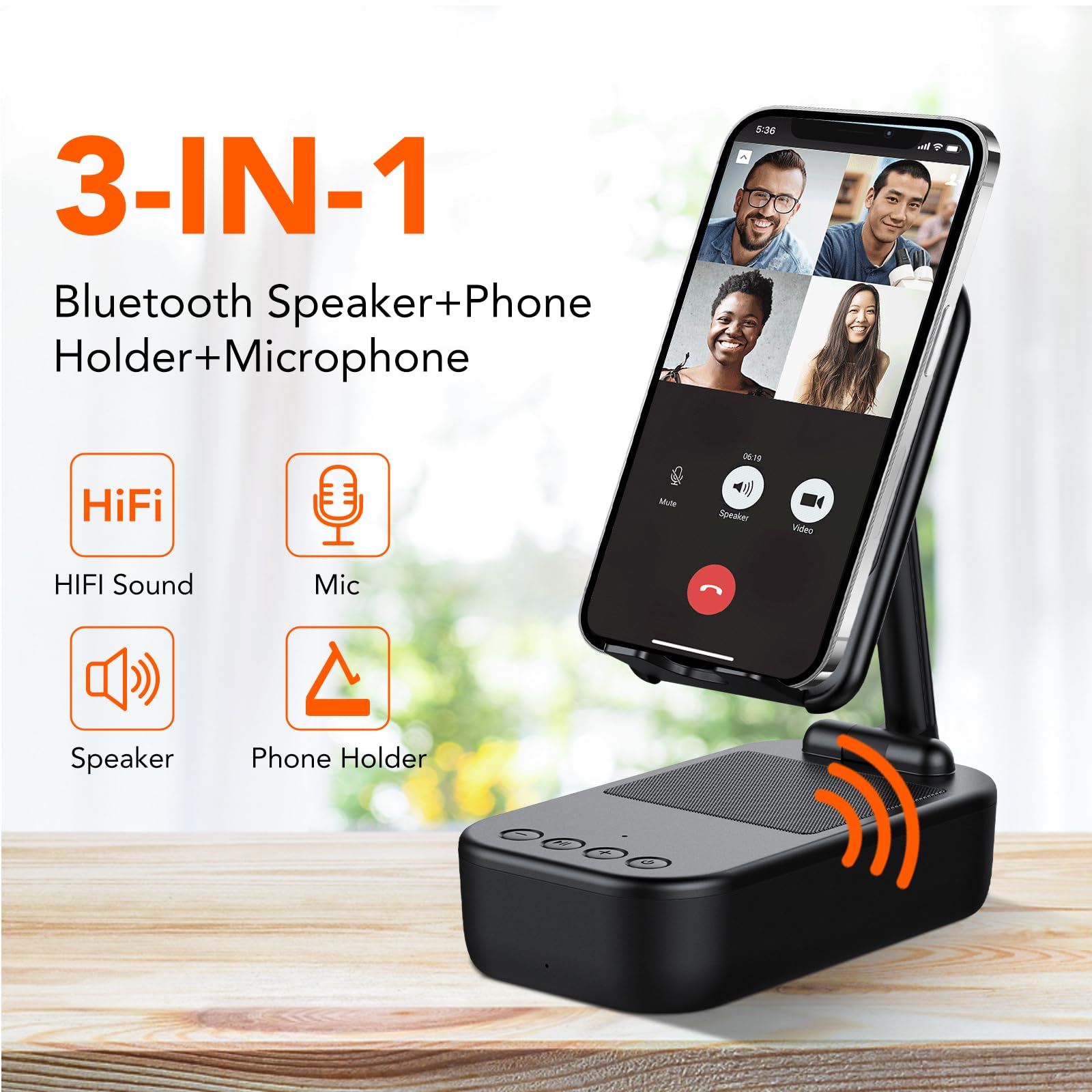 Cassa Bluetooth Potente, Speaker Bluetooth 5.3 Portatile, Supporto Telefono con Altoparlante Wireless,IP7 Impermeabile Altoparlante, Antiscivolo e Audio Surround HD, Regolabile per Phone/Pad | Speaker Bluetooth 5.3 Portatile,IP7 Impermeabile Altoparlante,