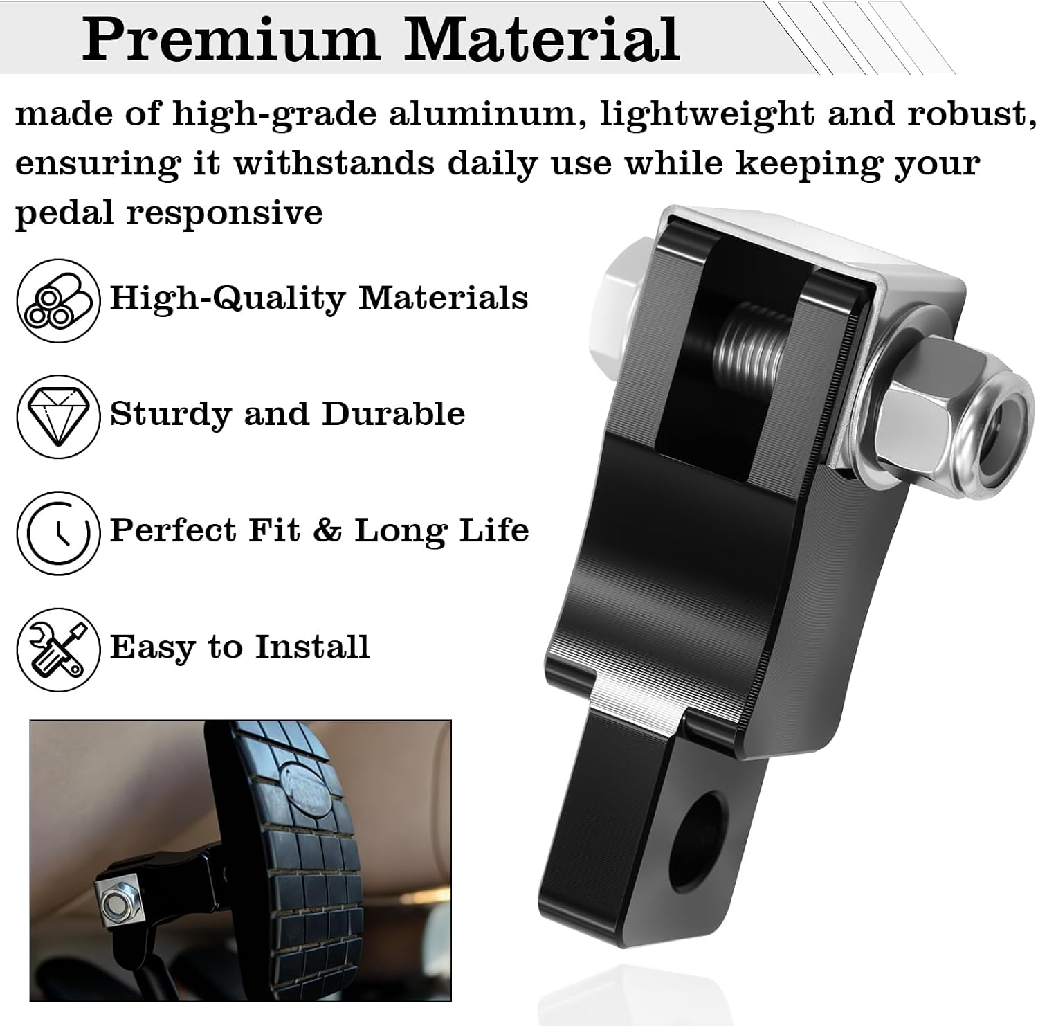 Clutch Pedal Extender, Brake Pedal Extenders, Billet Aluminum, Adapter Extended 2 Inches (Black)