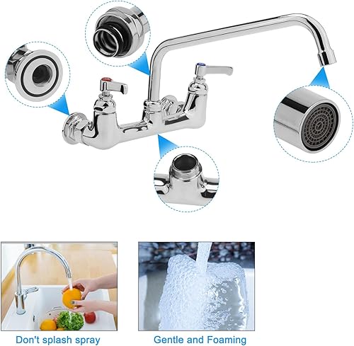 Miniatura 4 de uxcell Grifo de fregadero de cocina para montaje en pared, grifo de fregadero de cocina comercial con boquilla giratoria de 12 pulgadas para