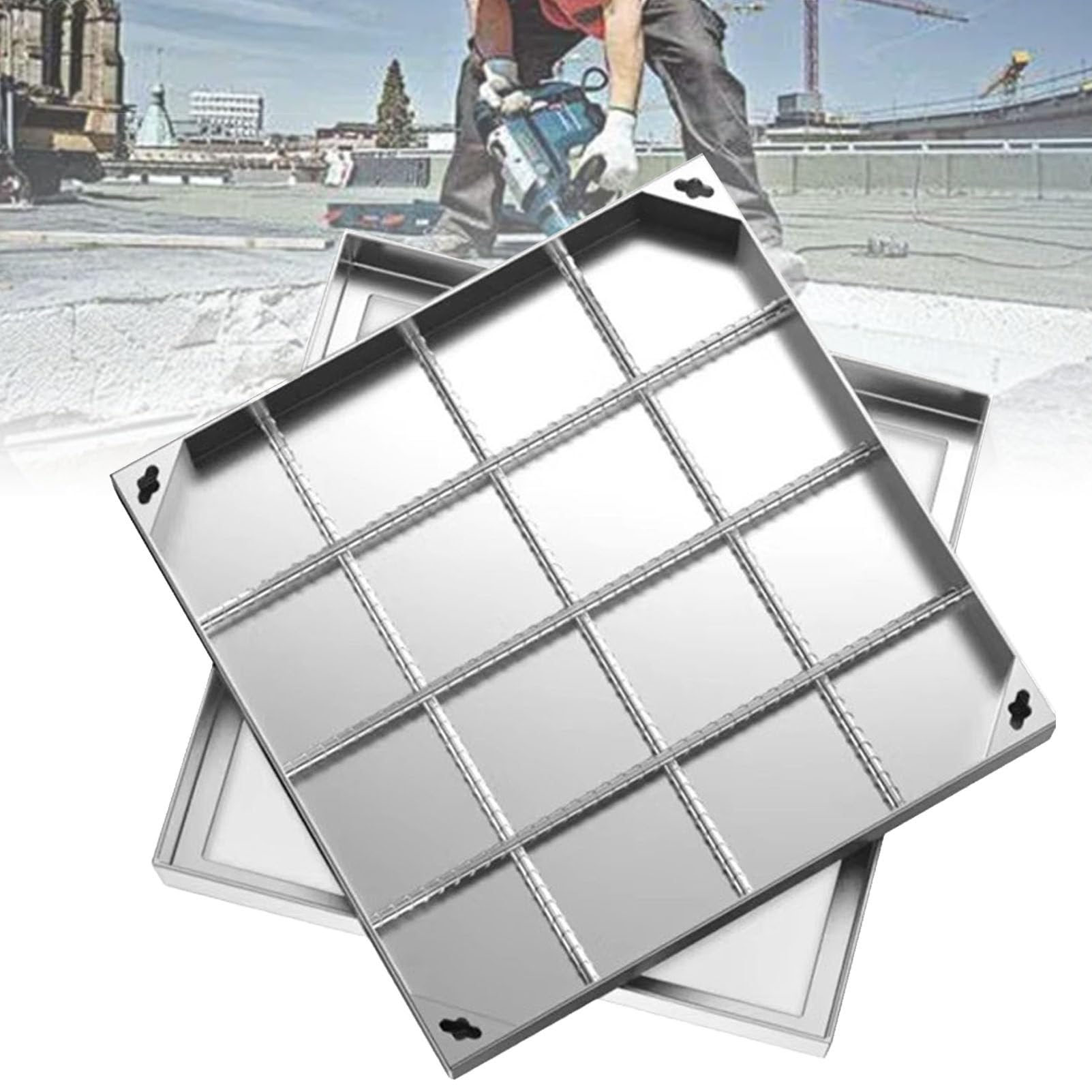 SENJINGHUA Invisible Stainless Steel Manhole Cover and Frame, Recessed Square Stainless Steel Sewage Cover and Base, Embedded Outdoor and Indoor Metal Inspection Cover for Yard, Pavement,600mm/23.6in