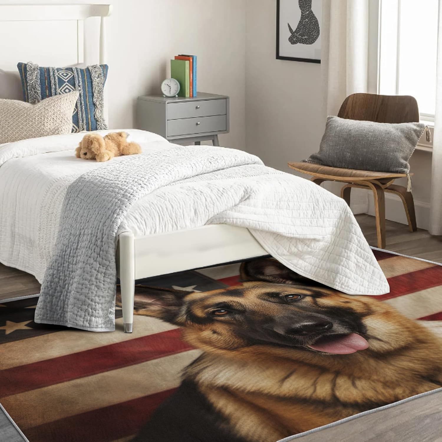 German Shepherd Rug 2x3 Throw - Dog Rugs for Entryway, Bedroom, Home Decor - Vintage American Flag Area Rug - Us Flag Indoor Door Mat - Washable & Non Slip