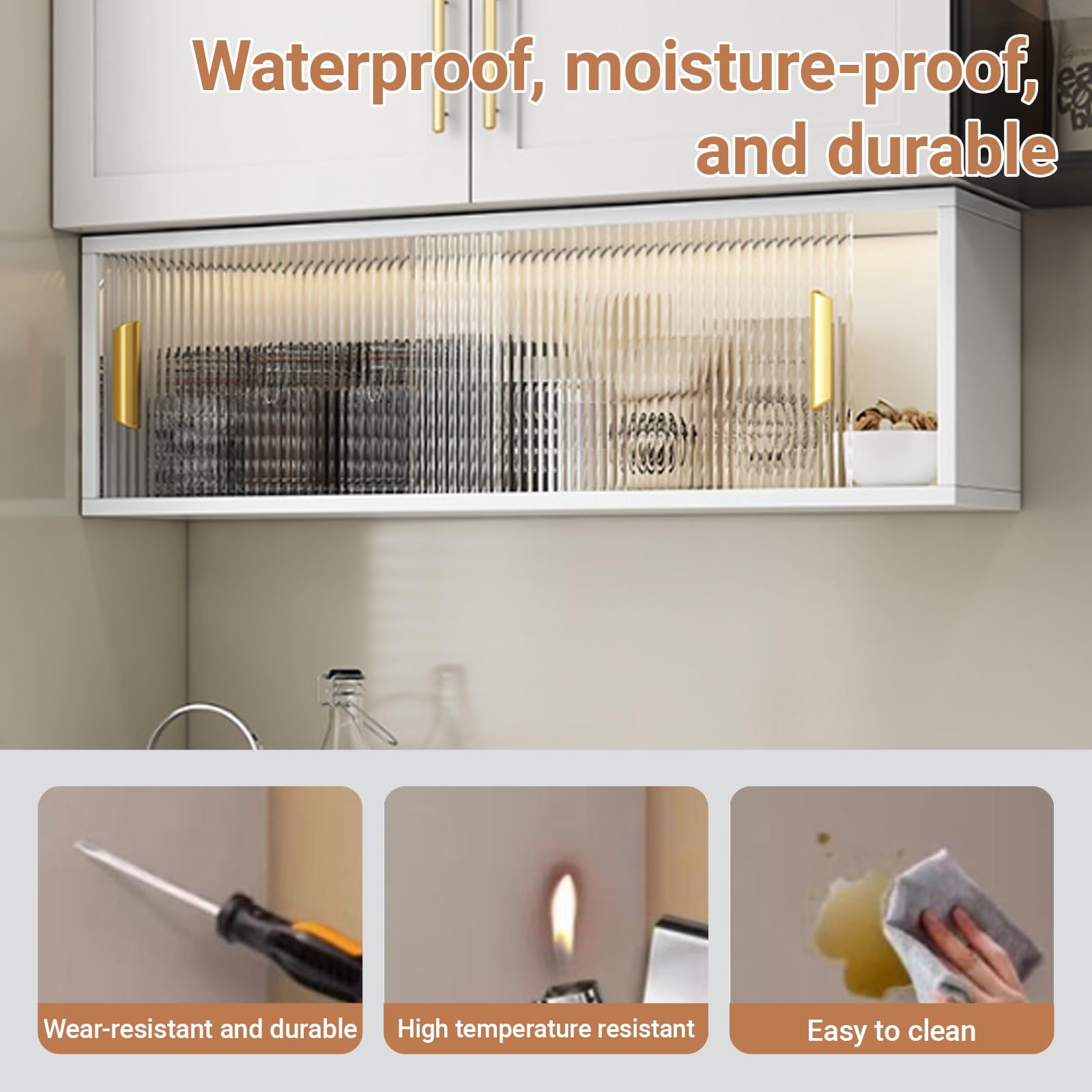 Armoire de rangement murale avec porte en verre, organiseur en aluminium nid d'abeille, portes coulissantes, installation sans perçage, présentoir élégant pour cuisine ou salle de bain