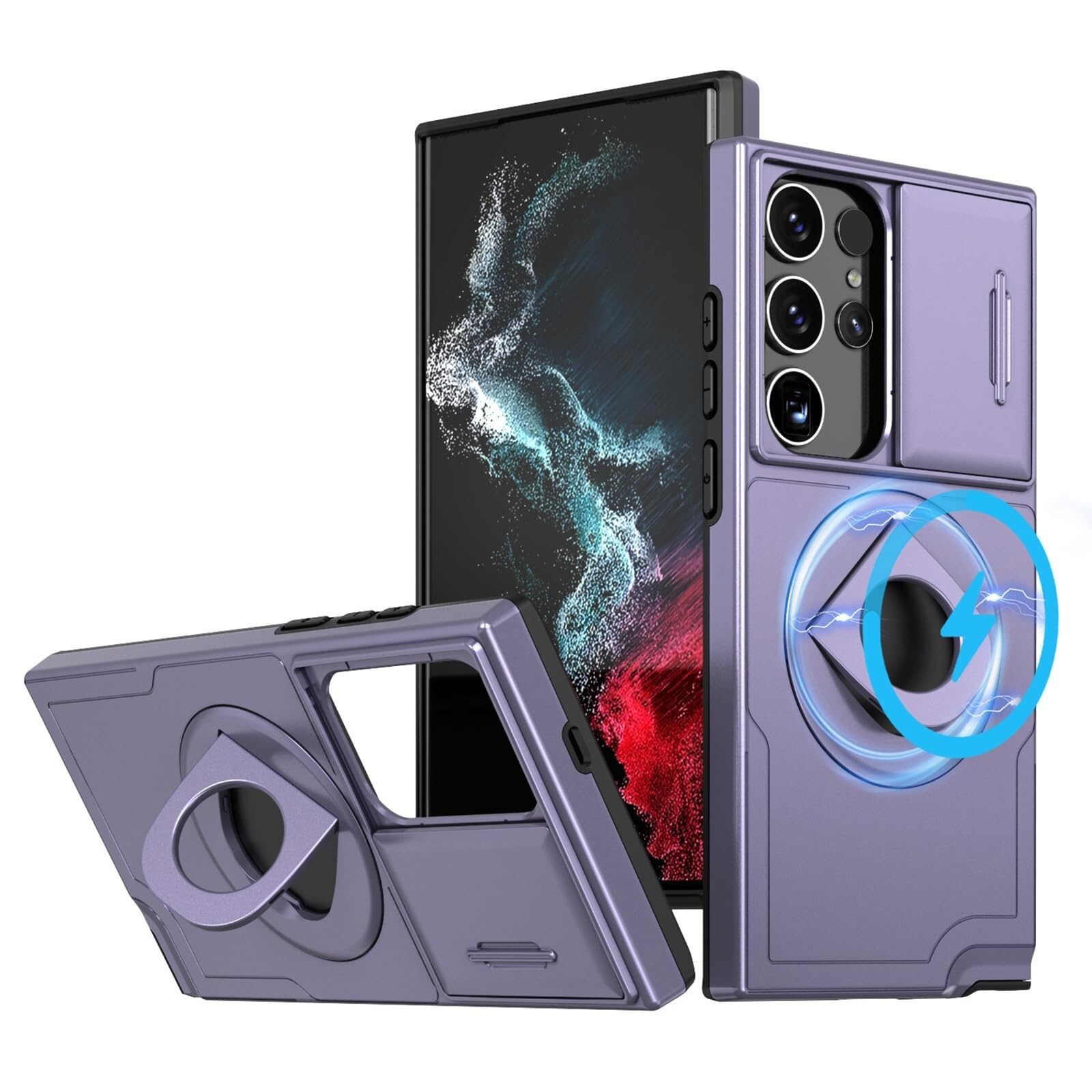 Etui do Samsung Galaxy S24ultra/S24plus/S24, osłona obiektywu aparatu, magnetyczny pierścień podpórka ochronna powłoka ochronna (kolor: fioletowy, rozmiar: S24plus)