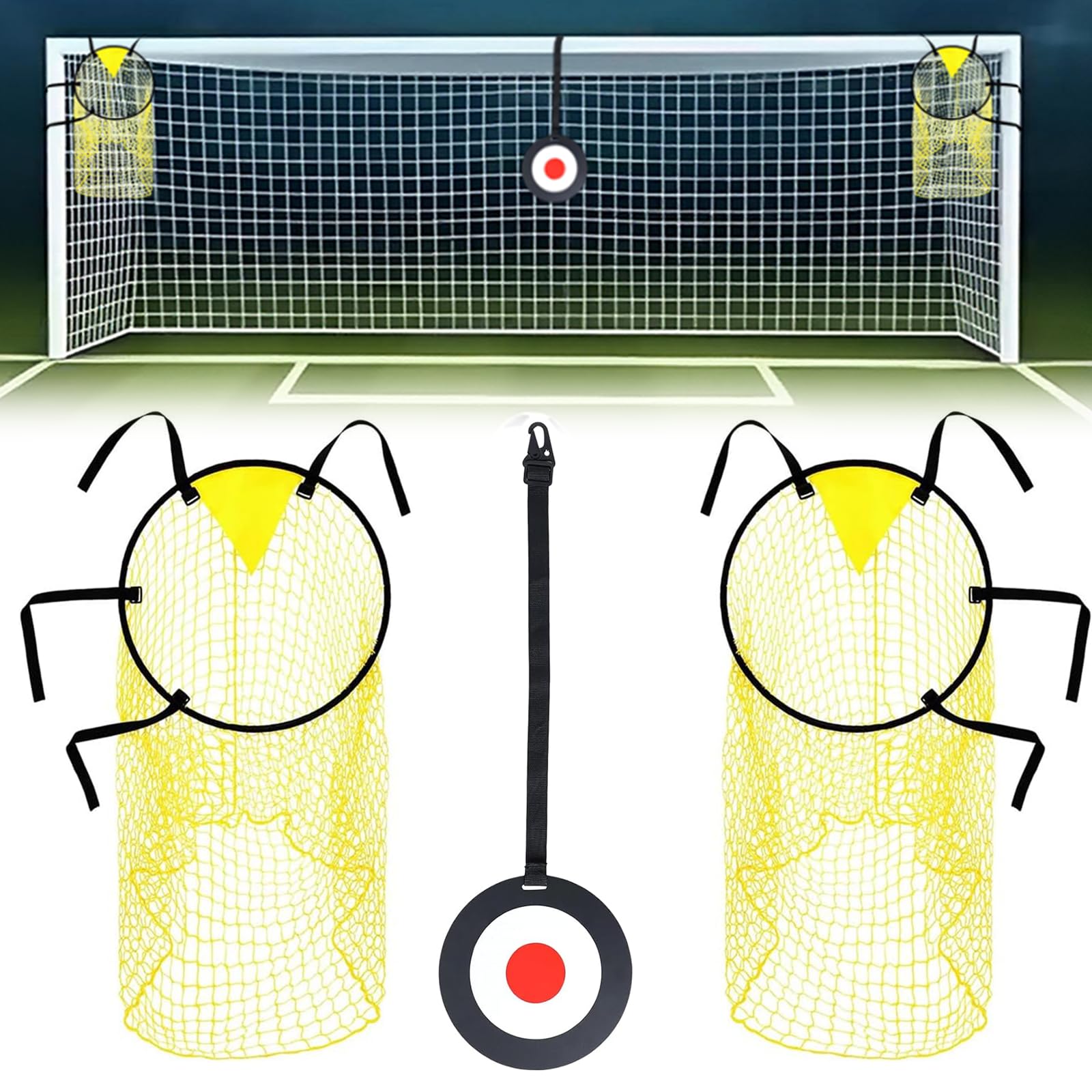 Kinoco 3PCS football Training Equipment Includes 2 Top Bins Football Targets and 1 Target，Easy to Attach and Detach Soccer Goal Net for Goal Training and Accuracy Practice