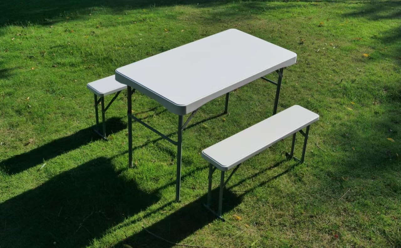 KG KITGARDEN - Set Picnic Mesa Plegable + 2 Bancos, 113x62x71cm, Blanco - Folding Picnic