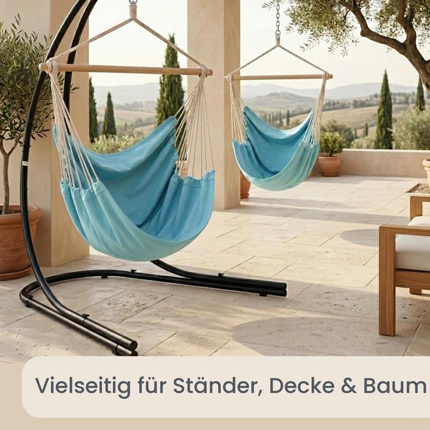 AMANKA Mehrpersonen Hängestuhl XXL Hängematte Familienhängematte max. 150 kg belastbar Riesiger Hängesitz 190x140 cm 100% Baumwolle Hängesessel inkl. Swivel Pazifik Blau