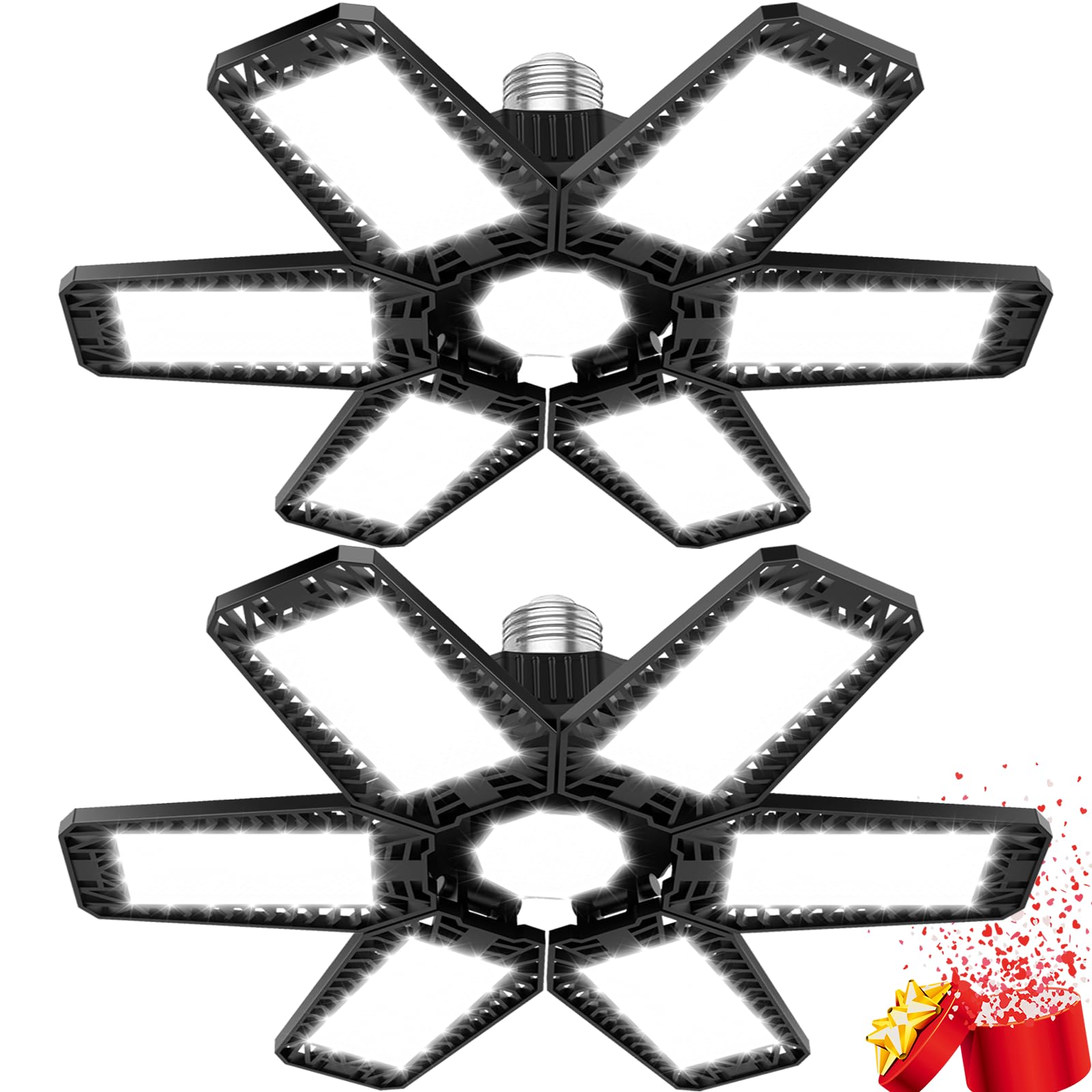 YIQIBRO 185W LED Garage Lighting 2 PCS, 18500LM 6500K Garage Light, Deformable Lighting with 6+1 Adjustable Panels, E26/E27 LED Ceiling Light for Garage Loft Kitchen Attic Office Workshop โ image 1