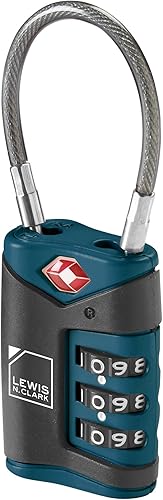 Lewis N. Clark Candado de equipaje aprobado por la TSA + cable de acero para maleta, mochila, bolsa para laptop + bolso, perfecto para aeropuerto,