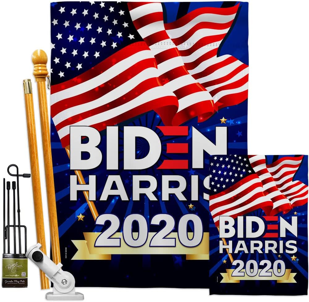 Biden Harris 2020 House Flag Dowel Set Patriotic President Democrat Republican Tea Party United State American Election Small Decorative Gift Yard Banner Made In USA 28 X 40