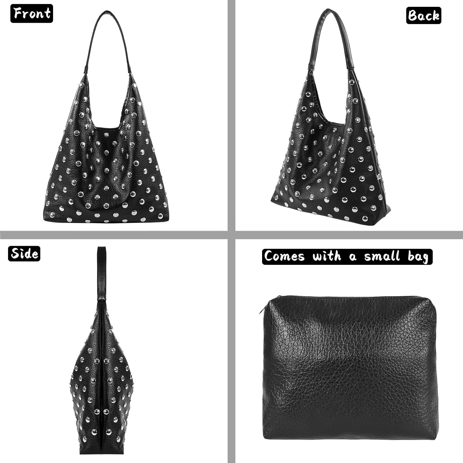 Geelyda Tote Bag for Women Studded Hobo Bag Soft Vegan Leather Shoulder Handbag Large Slouchy Purses - Image 4