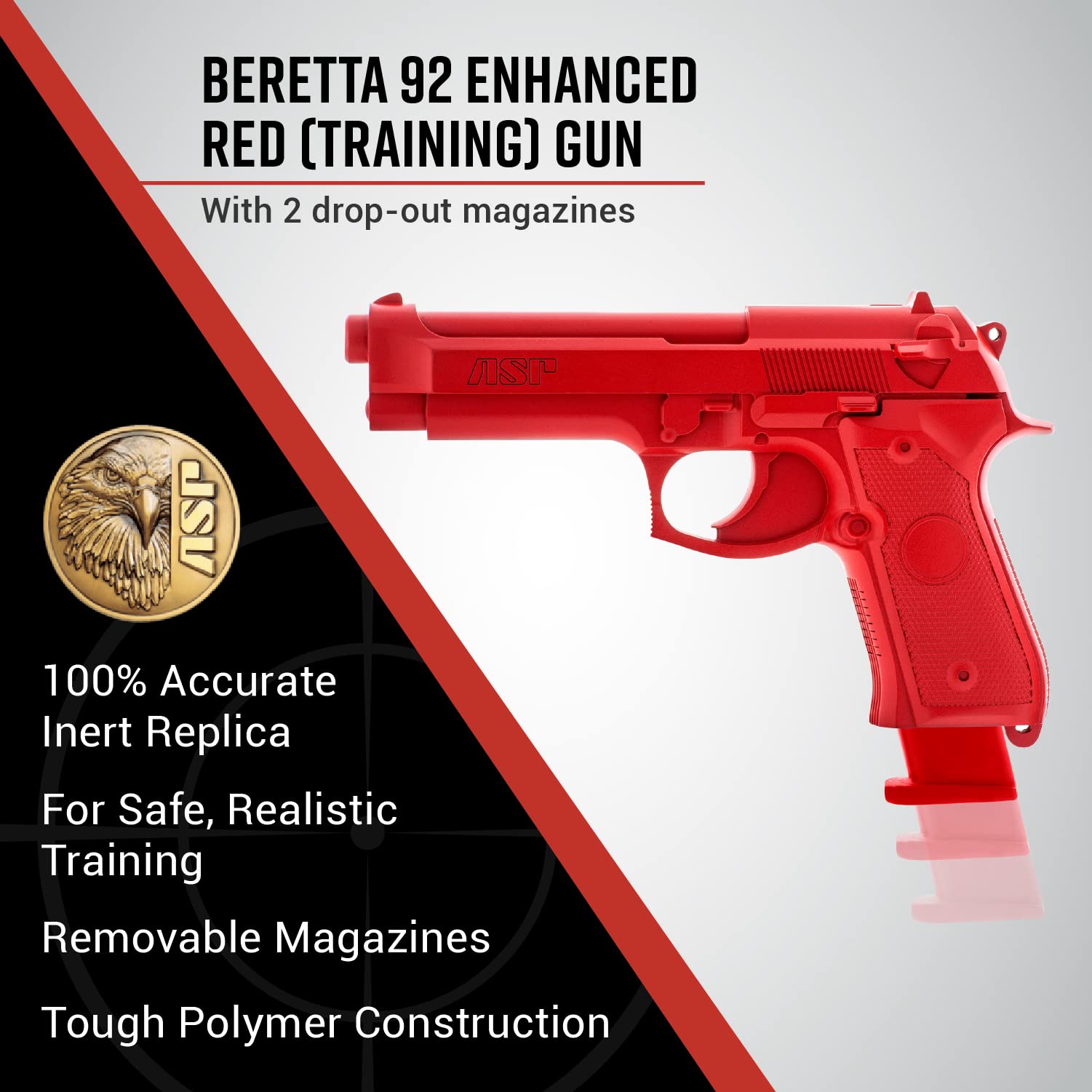 ASP Enhanced Red Gun, Realistic Safe Training Replica Handgun, Law Enforcement Training Gun with Removable Dummy Magazines, Beretta 92