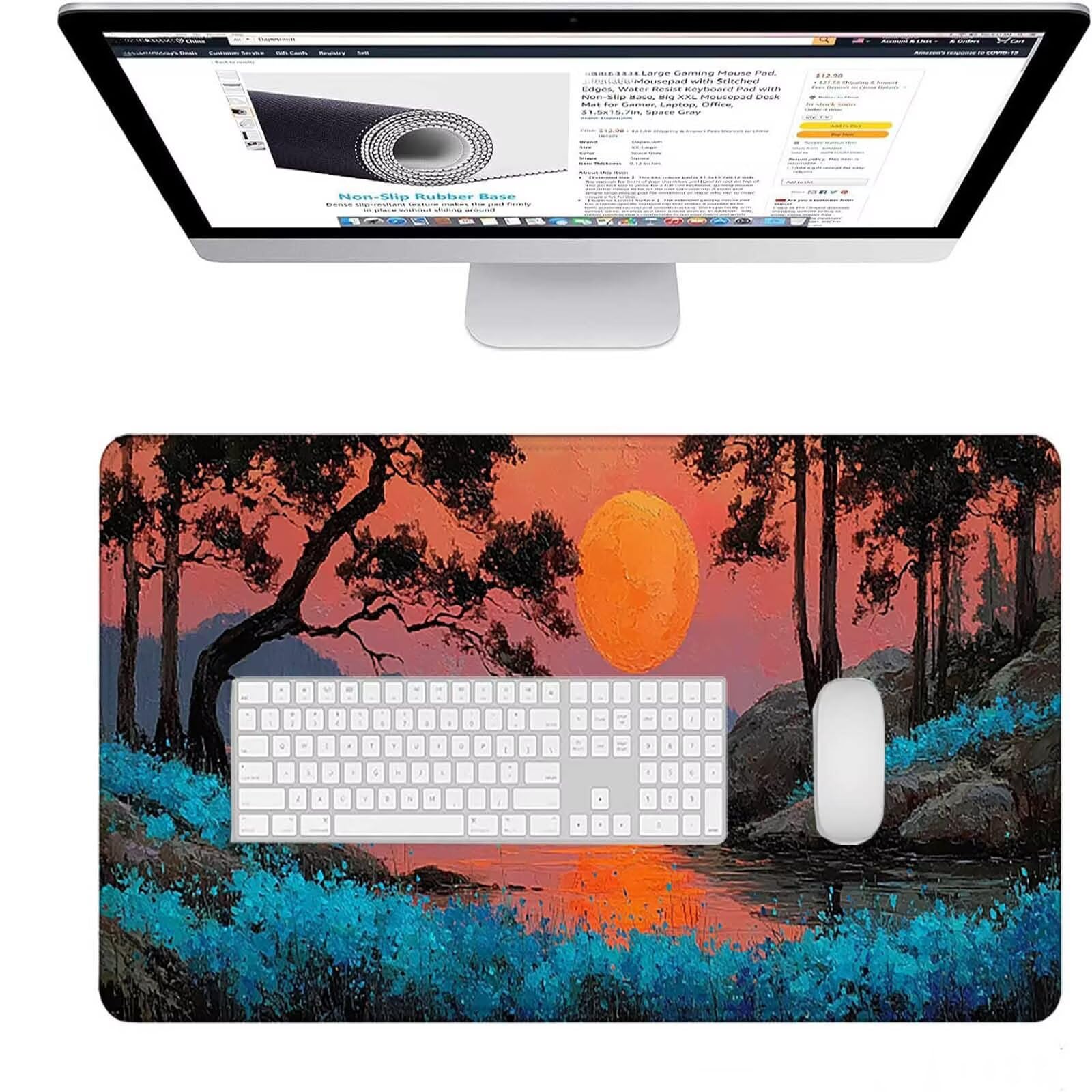 Podkładka pod mysz do gier w kolorze pomarańczowym, duża podkładka pod mysz XXL 1200 x 600 x 3 mm, podkładka pod mysz z zachodem słońca do klawiatury i biura, akcesoria do gier, zmywalna