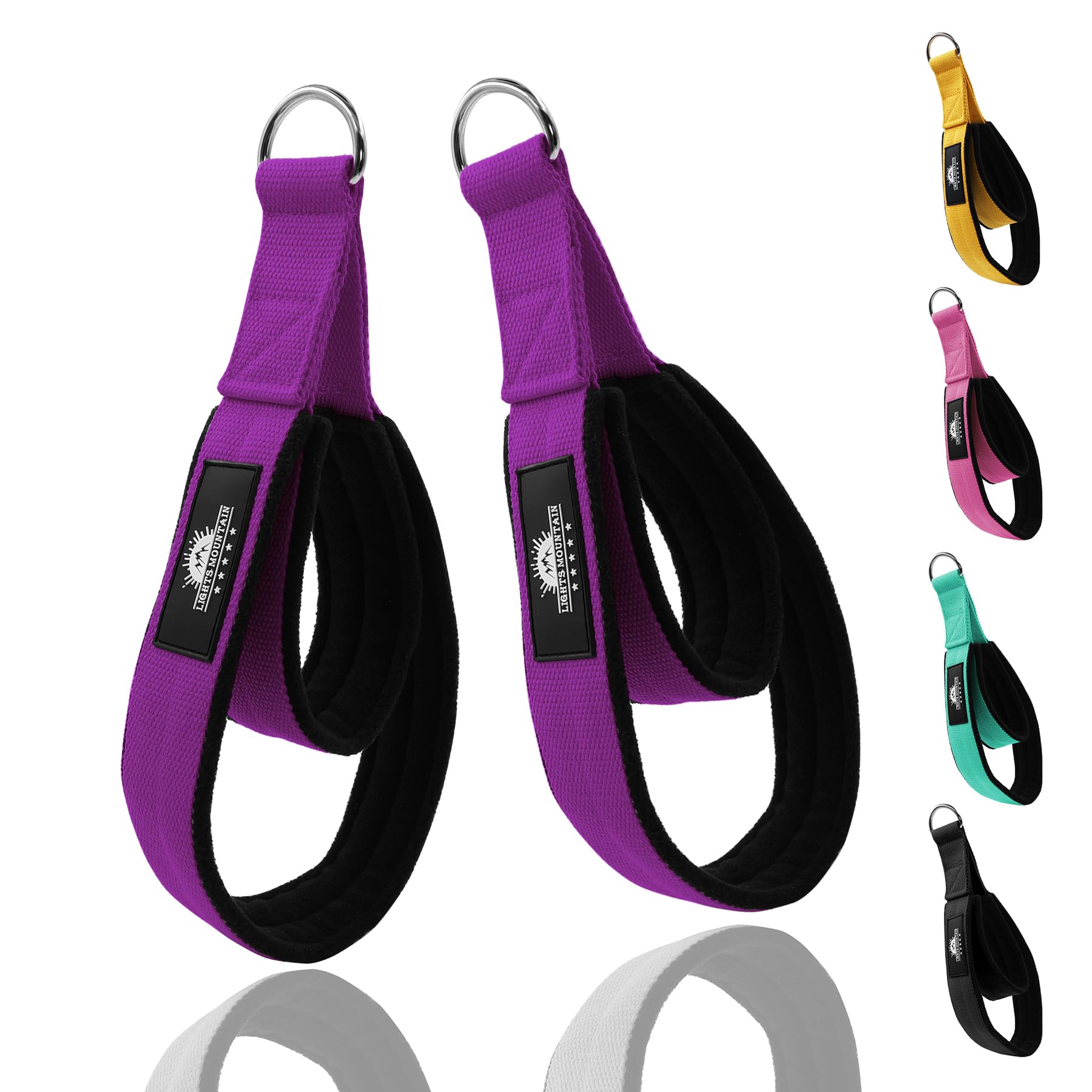 Lights Mountain Durable Pilates Double Loop D-Ring Straps - Padded Handles for Reformer, Yoga & Home Gym Workouts