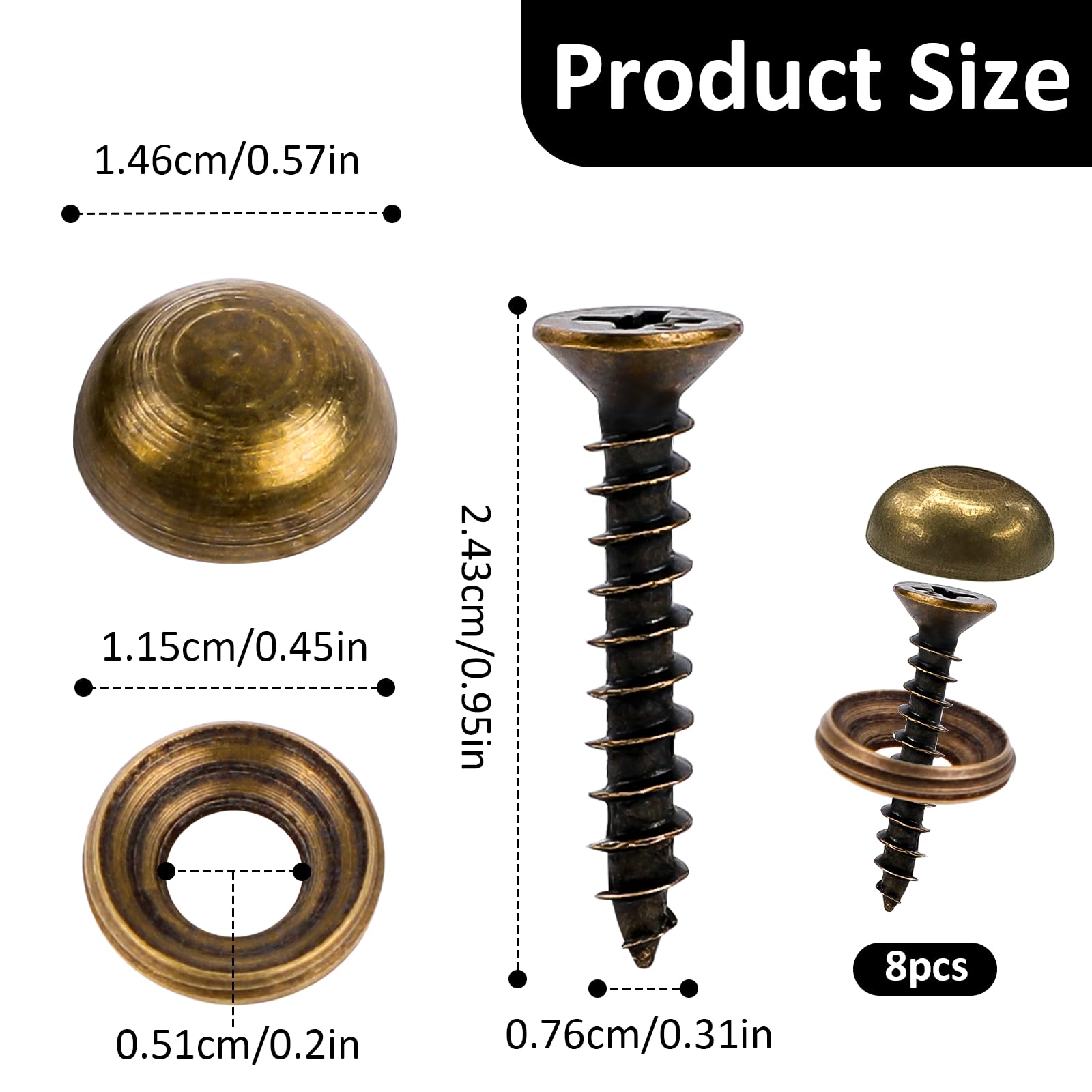 8Pcs Brass Decorative Screws with Caps - Image 2