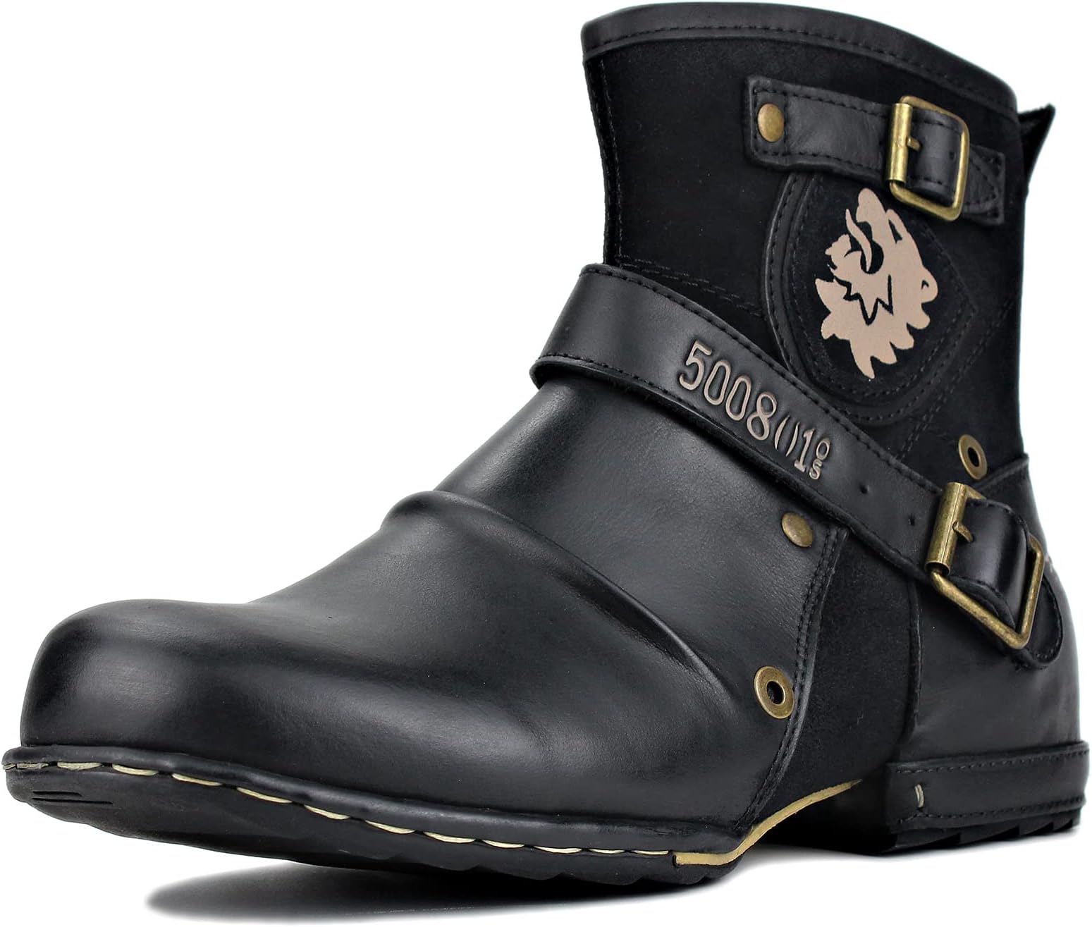 OSSTONE Moto Boots for Men Fashion Zipper-up Leather Chukka Boots Casual Shoes OS-5008-1-A