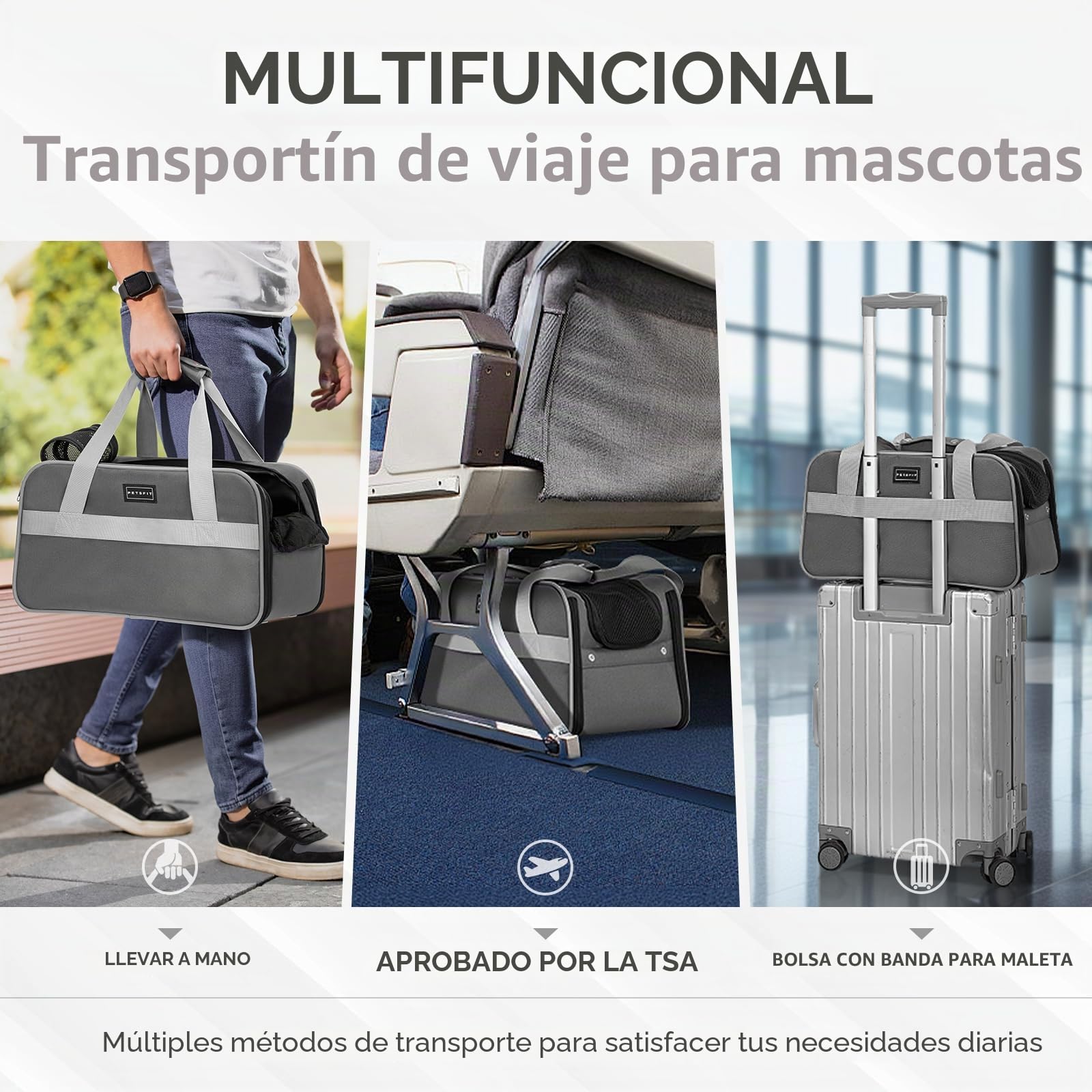 PETSFIT Asiento Coche Perro Pequeño - Multifuncional con Banda de Seguridad, Transportín Perro Coche y Bolsillos