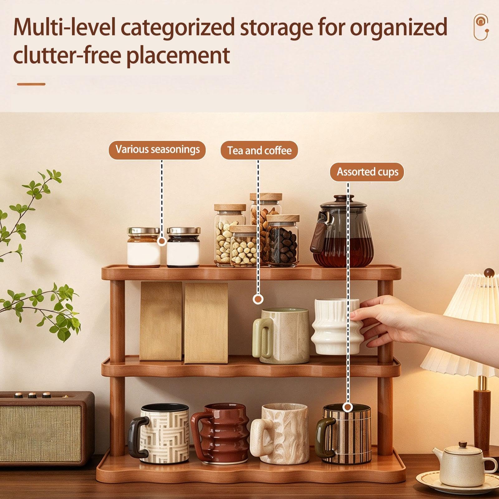 Generisch Étagère à tasses à café - Étagère de bureau multifonction en bois