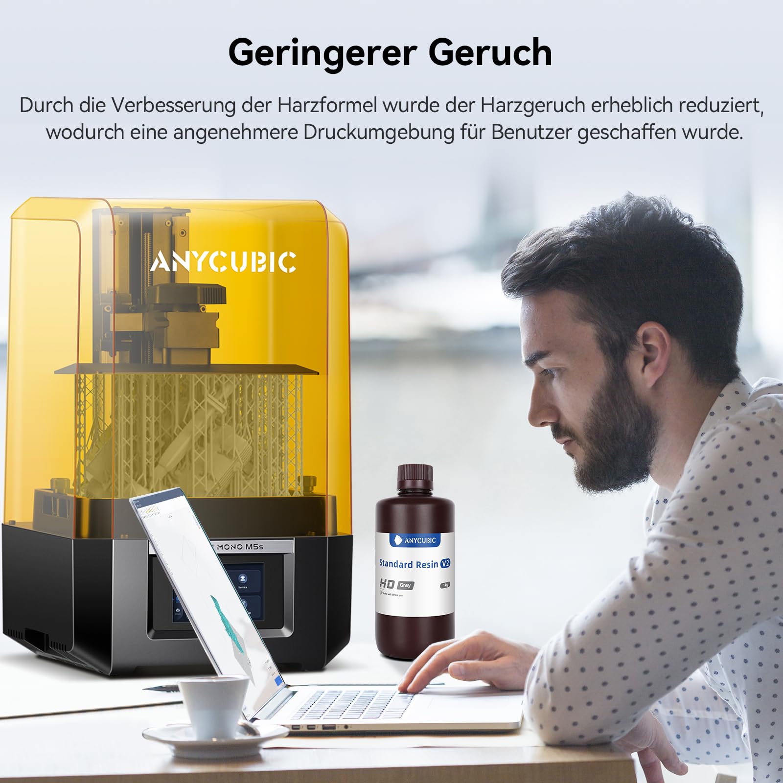 ANYCUBIC Standard Resin V2 1000g, 3D Drucker Resin, 405nm LCD SLA Rapid UV Aushärtung Resin, Hochpräzises und schnelles Photopolymer Harz für LCD/DLP/SLA 3D Druck, HD Grau