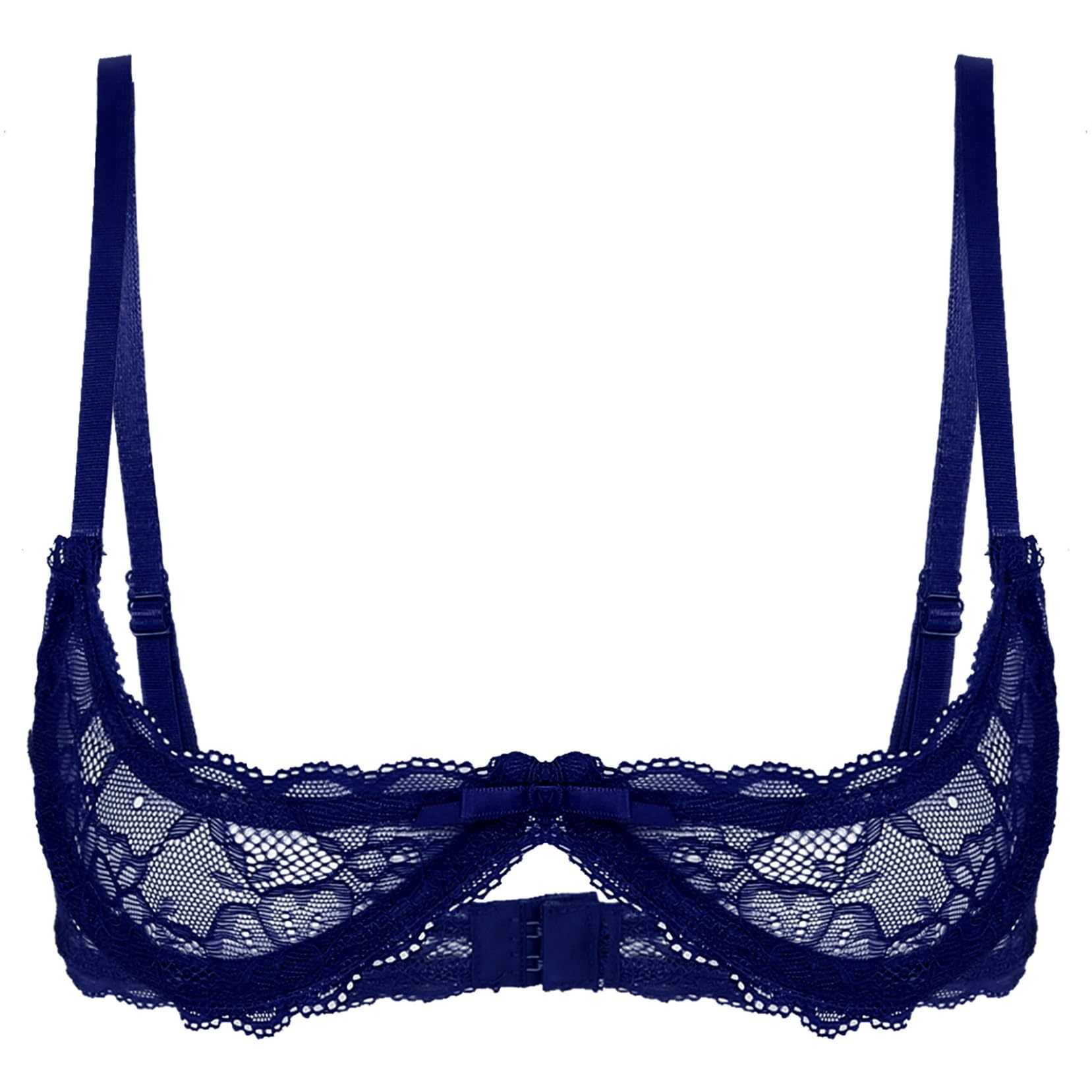 Women Sexy 1/4 Cup Sheer Lace Bra Push Up Underwired Shelf Bra Unlined See Through Bralette