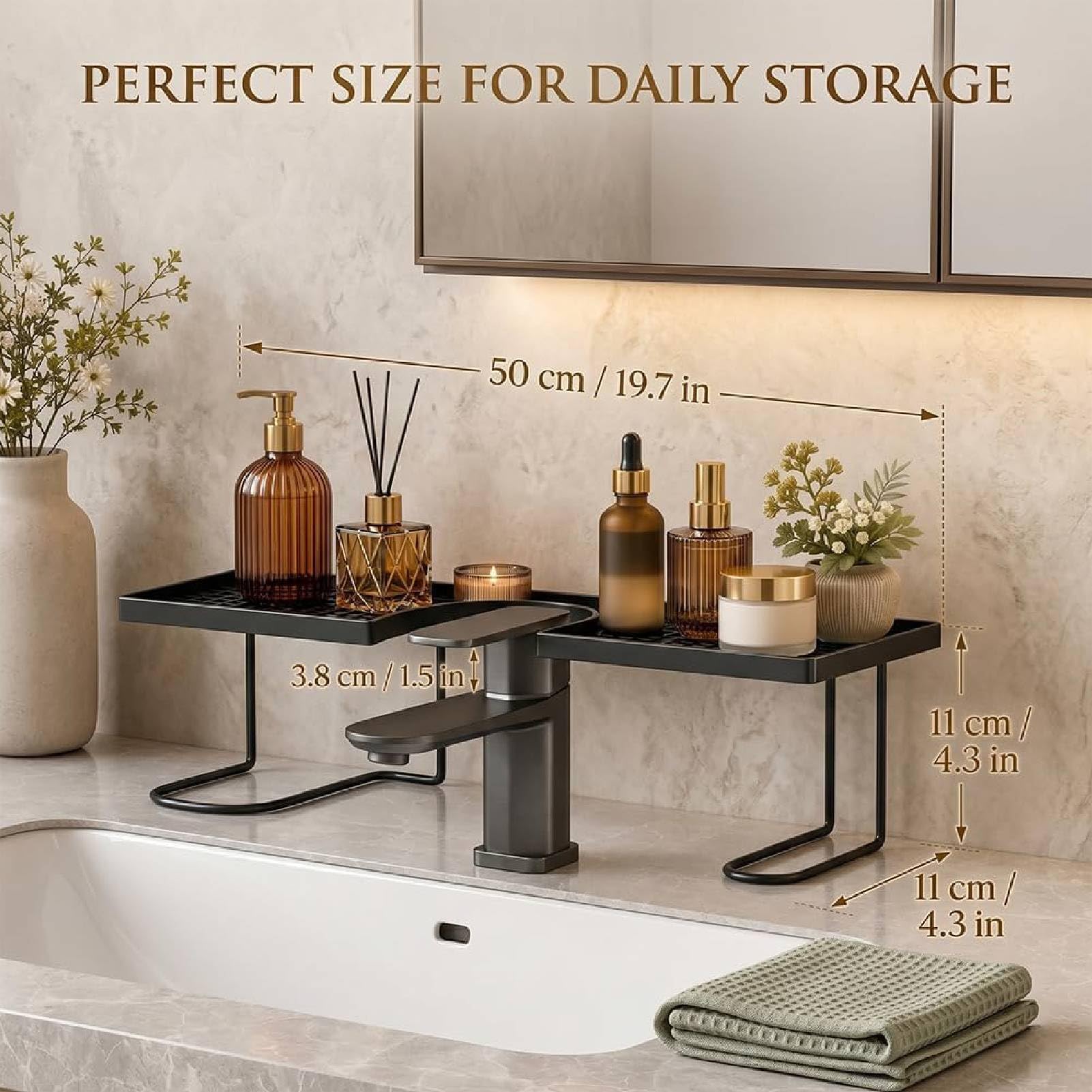 Dietro il rubinetto, organizer per lavello senza fori, organizer per lavello universale, rimovibile, a forma di U, per bagno, cucina, piano di lavoro (bianco)