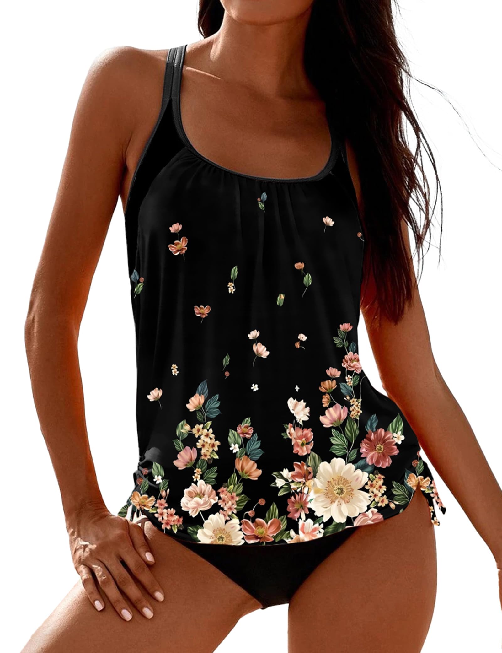 sheshow Cowgirl Style Tankini Swimsuits for Women Scoop Neck Ruched Blouson and Bottom 2 Piece Bathing Suits S-XXL-picture-26
