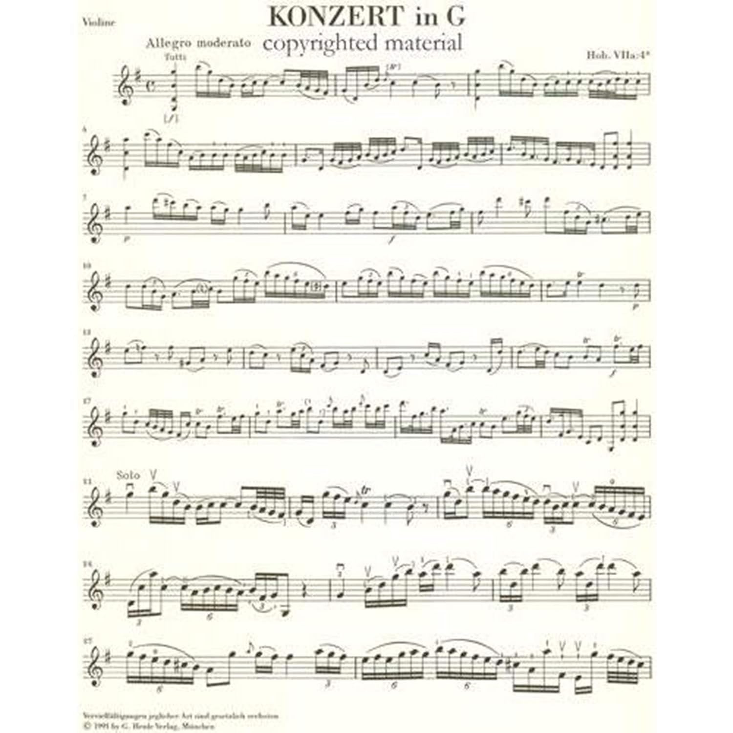 Haydn Franz Joseph Concerto No. 2 in G Major Hob VIIa:4 Violin and Piano - edited by Gunter Thomas      Sheet music
