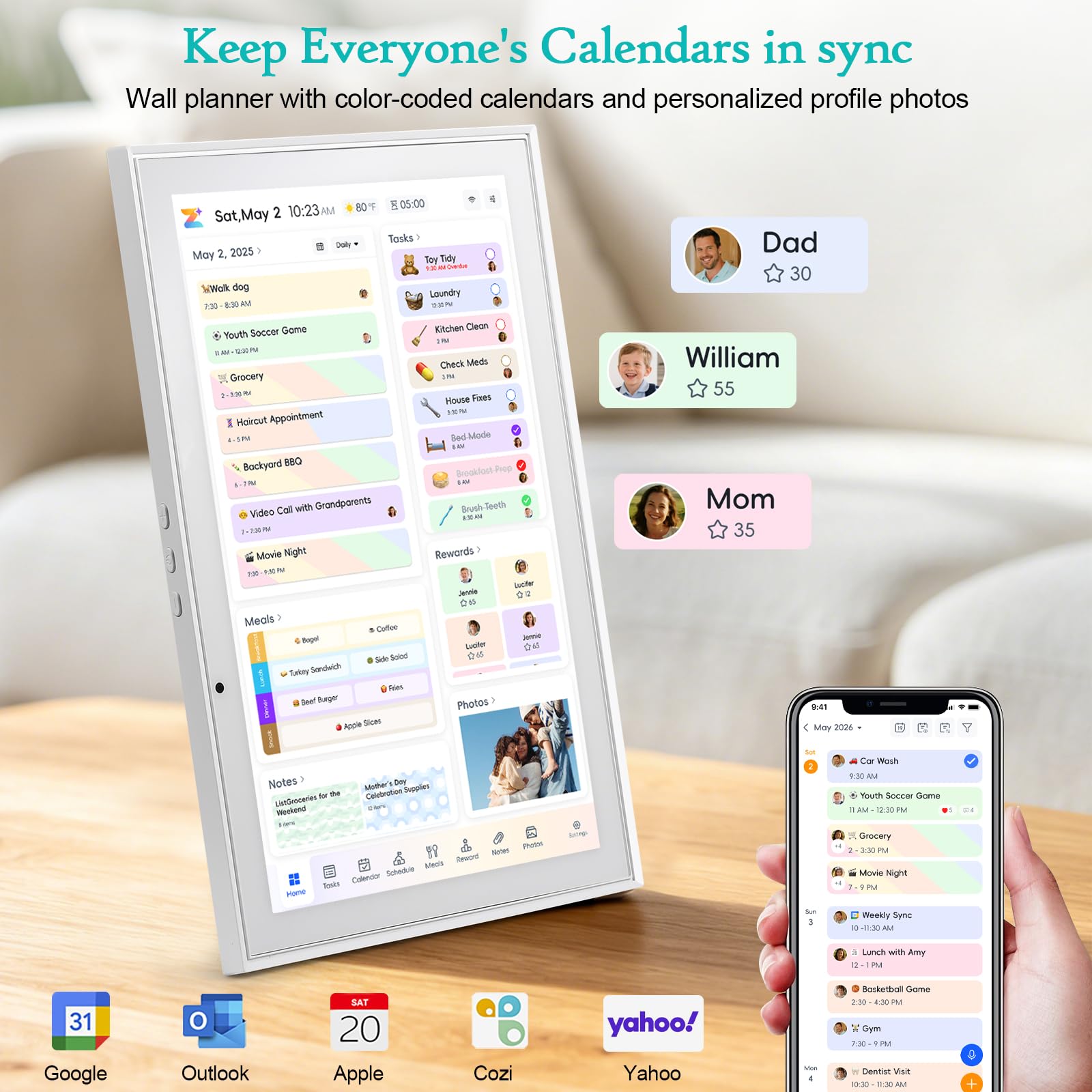 10,1 Zoll Digitaler Kalender - HD Touchscreen Familie Smart Kalender Elektronisch mit Aufgabendiagramm & Essensplaner, Interaktives Display für Familienpläne für Wanddisplay