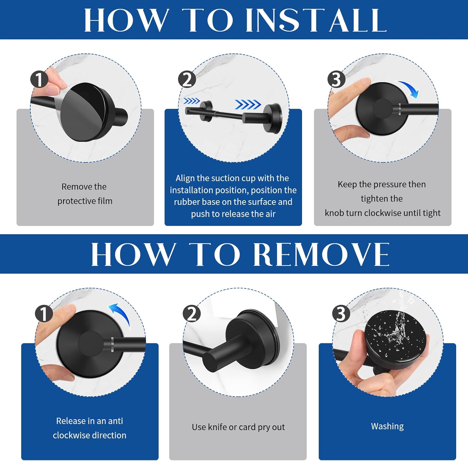 Adjustable Suction Cup Towel Bar for Bathroom Wall, 14.6–24 Inches Black Towel Bar, Stainless Steel Bath Towel Holder, Towel Racks for Bathroom for Shower (Matte Black)