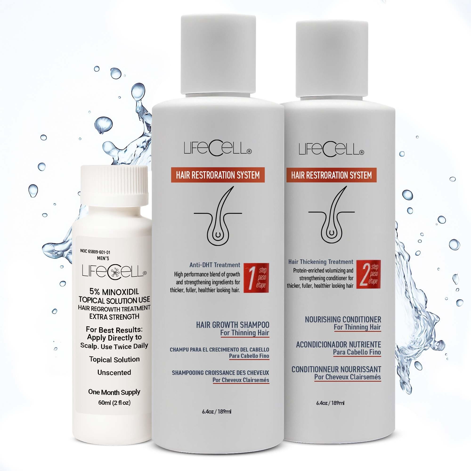 LifeCell Hair Restoration System for Men 5% – Hair Growth Treatment with Minoxidil, Anti-DHT Shampoo & Conditioner – Thicker, Fuller Hair – Supports Scalp Health & Hair Regrowth