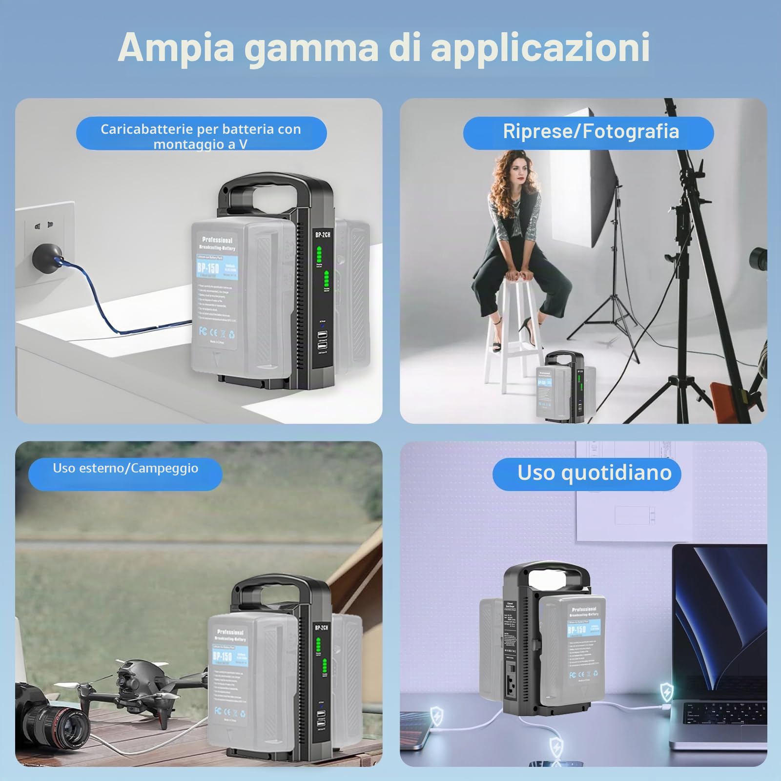 V Mount - Caricabatterie Dual Channel V-Mount V-Lock per tutti i pannelli a V (batteria non inclusa)