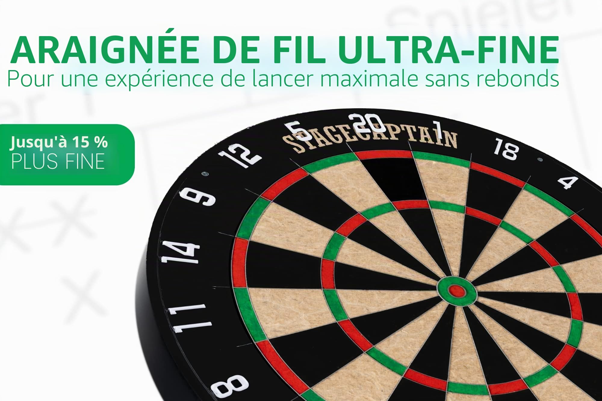 Stagecaptain DBS-1715C Bullseye Champion Cible Steeldarts Pro en Sisal avec Support réglable Noir, Sac, 6 fléchettes et 4 Jeux de Flights.