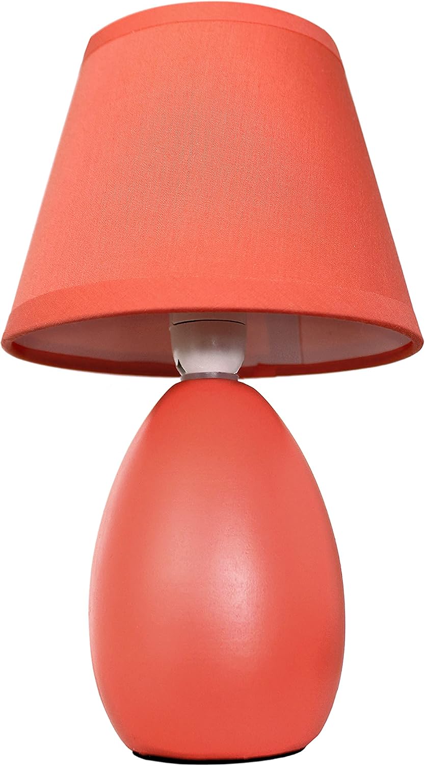 Simple Designs LT2009-ORG Mini Bedside Small Oval Egg Ceramic Table Lamp, Orange