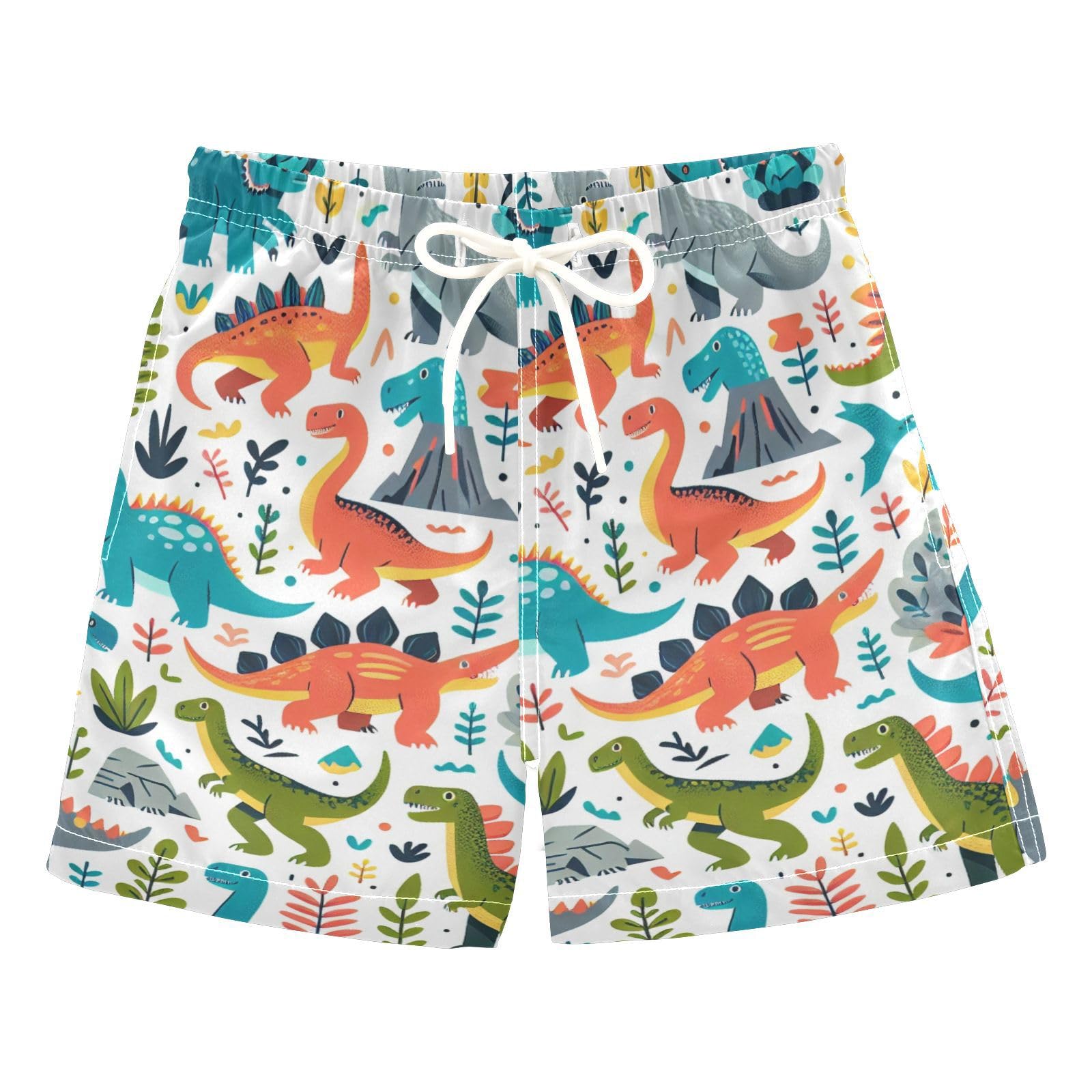 FLildon Cartoon Dinosaurs Little Boys Swim Trunks with Mesh Lining Quick Dry Beach Board Shorts, 3T