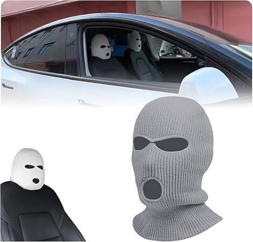 Miniatura 8 de Divertida funda para asiento de automóvil, divertida máscara de asiento, accesorios de tela negra para reposacabezas de automóvil, ajuste universal