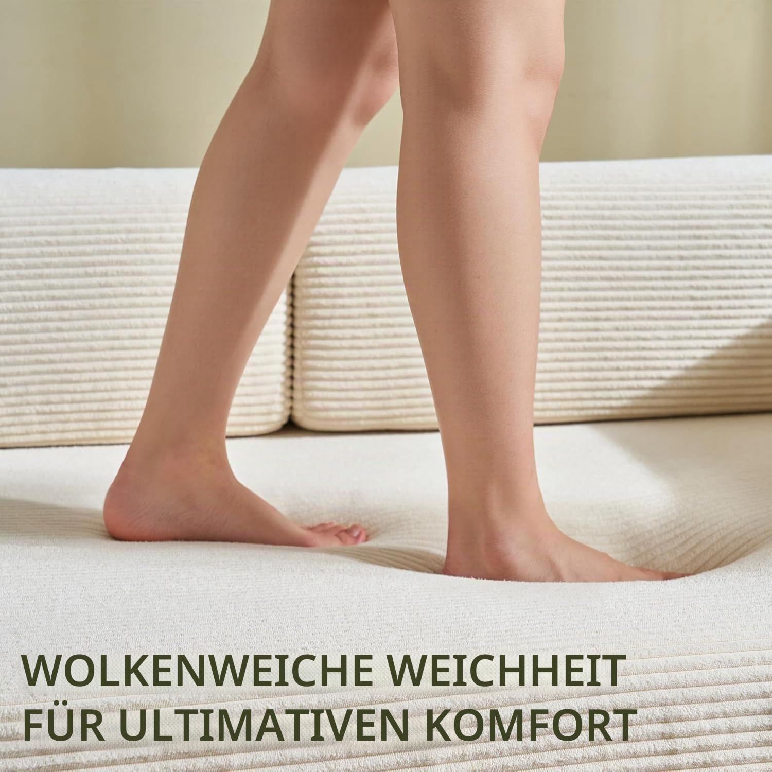 Faltbares Schlafsofa 180cm Breite XXL Bett, Modulares Bodensofa, Cord Wolkensofa mit Metallrahmen, 3 Sitzer Gästebett Klappbar, rutschfest, Waschbar,Off white-180cm-3 Seats