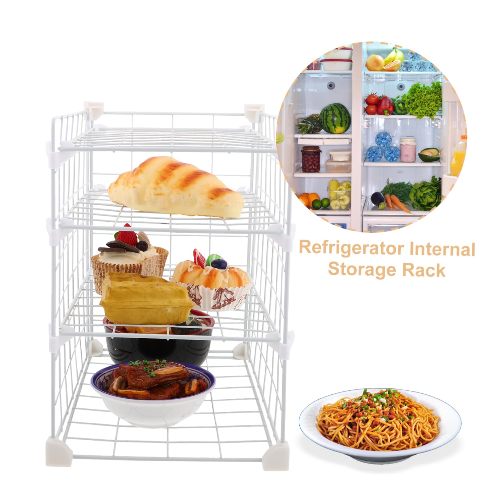 Zerodeko Estante de Almacenamiento para Frigorífico y Cocina, Rejilla de Hierro de 4 Capas Divisores Ajustables, Adecuado para Platos y Tazas