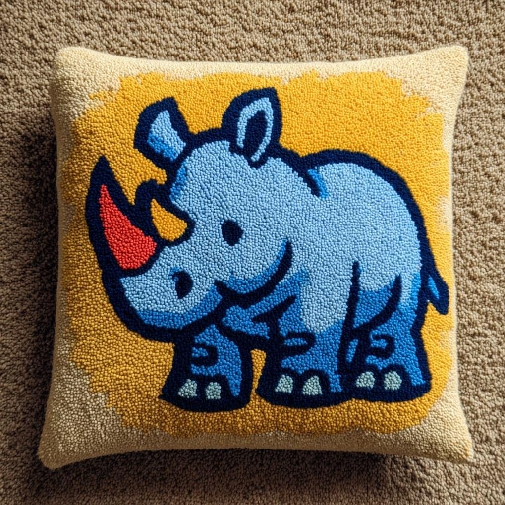 AxiangziK Latch Hook Pillow Kits for Beginners,Cute Rhinoceros