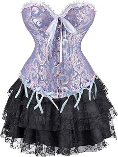 corset femme sexy bustier robe jupe gothique dentelle Élégantes medieval halloween costume grande taille noir