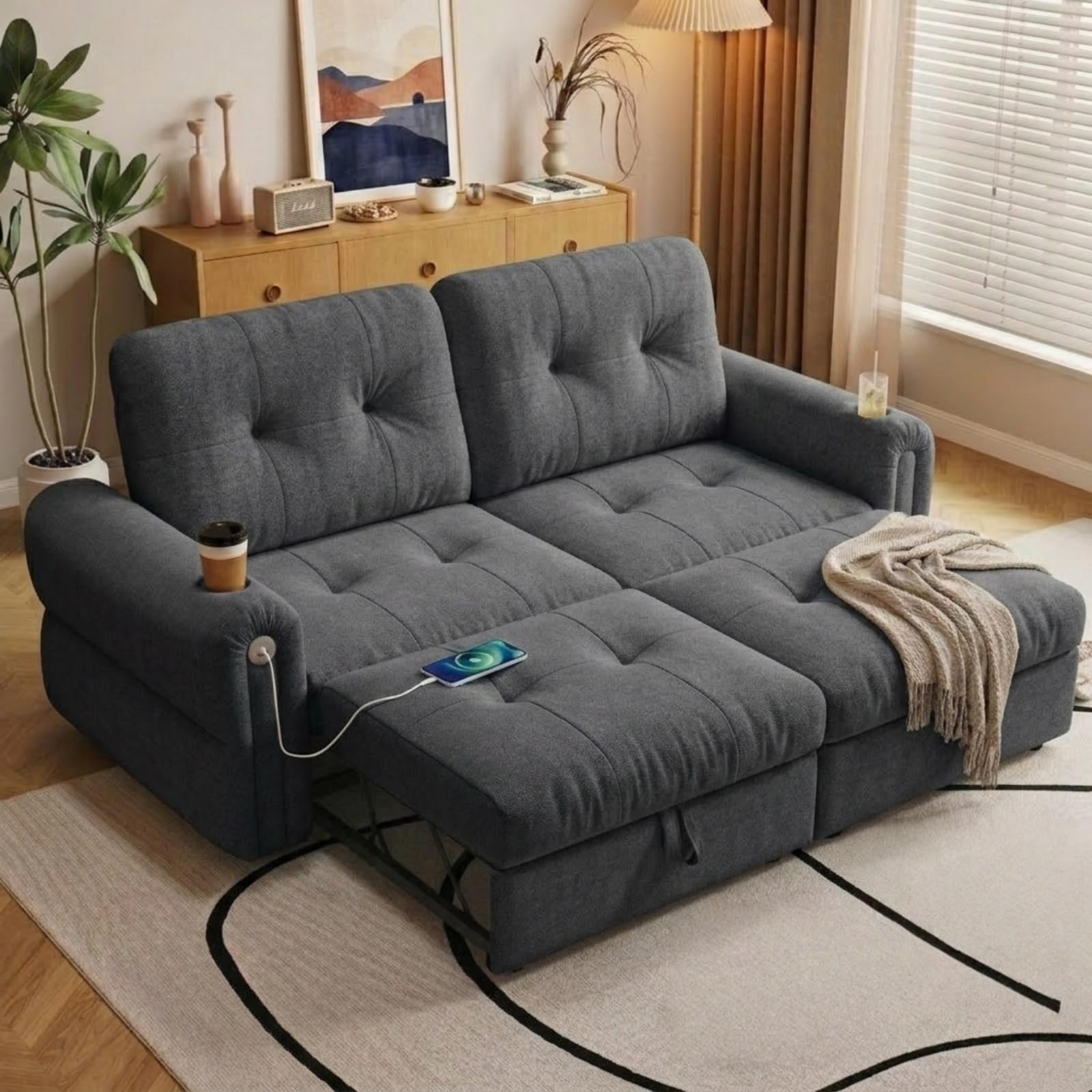 Queen Convertible Sofa Bed with USB Port - 77 inches