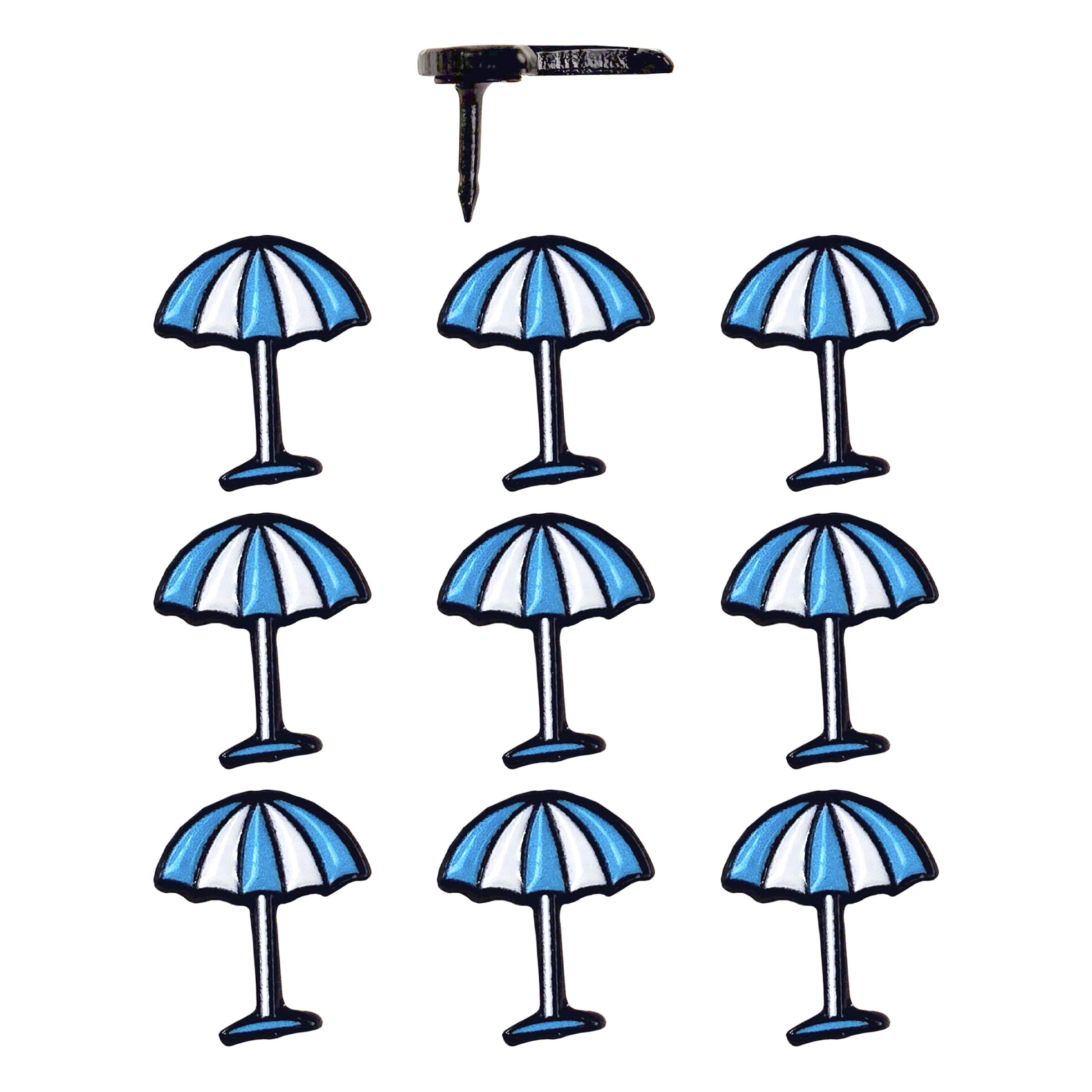 Beach Umbrella Push Pins - Beach Umbrella Map Pins - For Cork Board, Maps, or Lapel Pin Use - Designed in USA - Set of 10