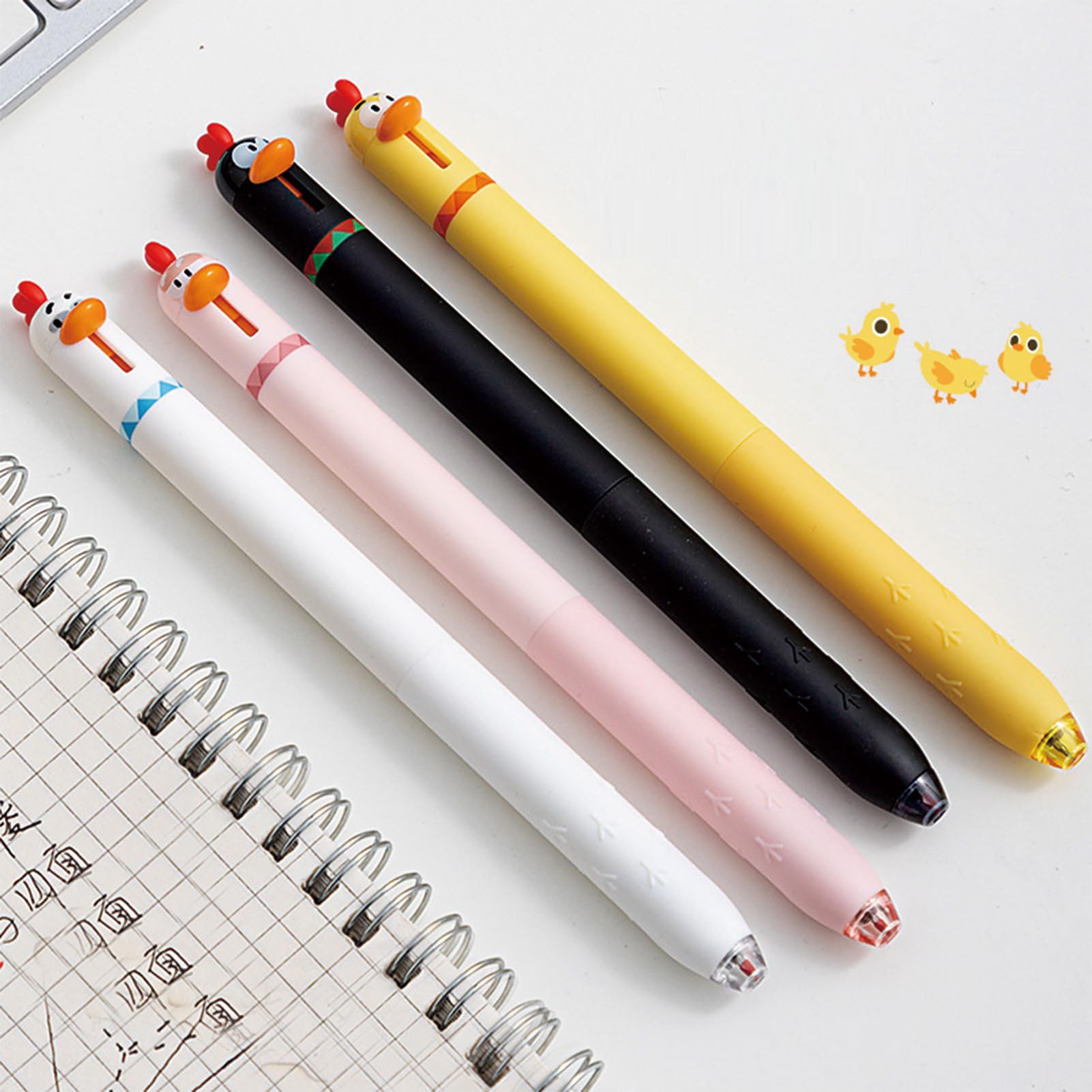 8 szt. Śliczne pisklęta długopisy kreskówka kurczak chowane długopisy zabawny długopis 0,5 mm czarny atrament długopis kawaii dla dziewcząt chłopców kobiet mężczyzn biurowe przybory szkolne