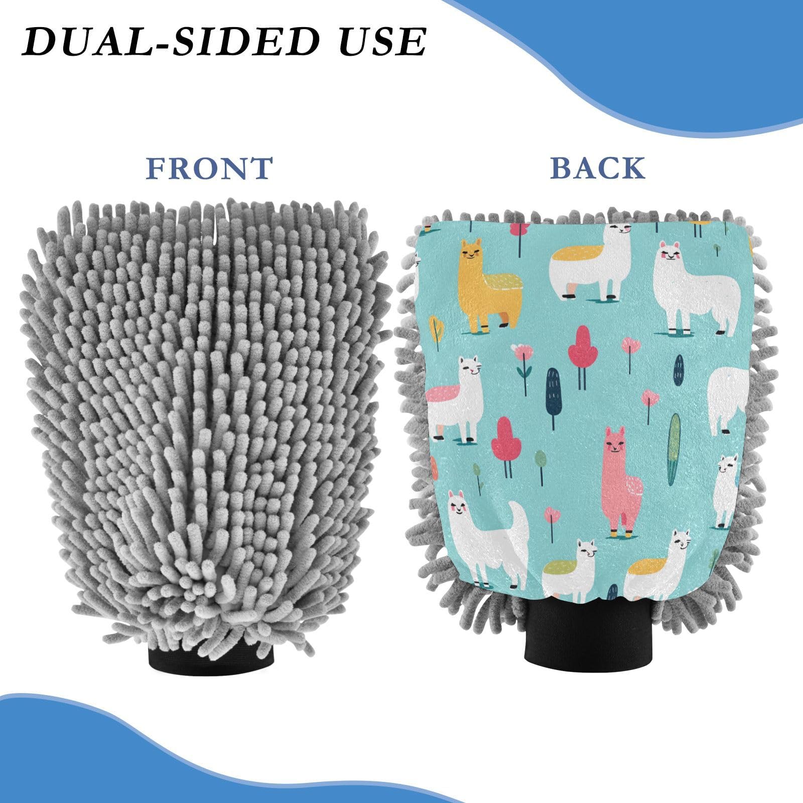 IOACIY Absorbent Microfiber Car Wash Drying Mitts, 2 Pack, Scratch-Free & Lint-Free, Rich Foam, Highly Absorbent, Double Sided, Wash Mitt Perfect for Car Washing, L, Cute Alpaca (2)