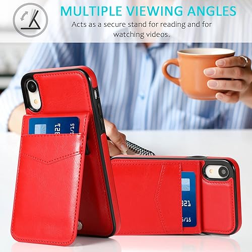 Miniatura 8 de Funda tipo cartera para iPhone XR con tarjetero para mujeres y hombres, de piel sintética, para iPhone XR de 6.1 pulgadas (azul)