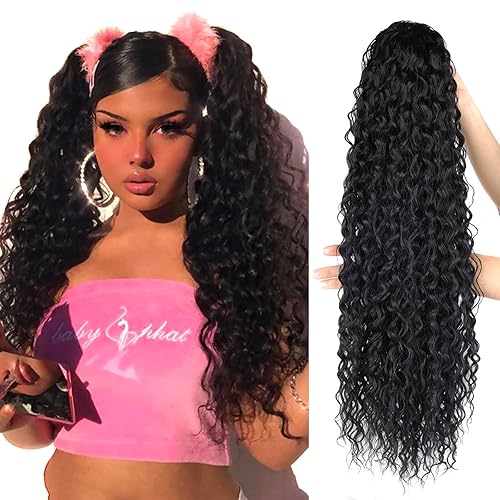 Miniatura 10 de Extensión de cola de caballo de 30 pulgadas de pelo largo lacio sintético liso y suave cola de caballo alta con clip de peine