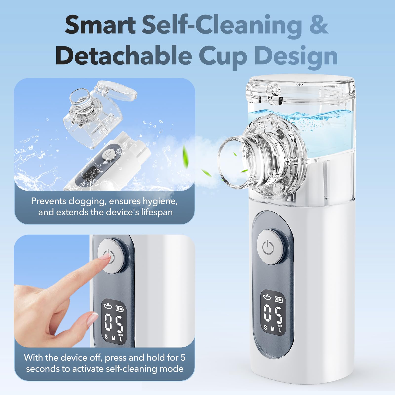Portable Mesh Nebulizer for Adults & Kids - 3 Adjustable Modes, Rechargeable Handheld, Auto Shut-Off & Self-Cleaning for Home, Office & Travel