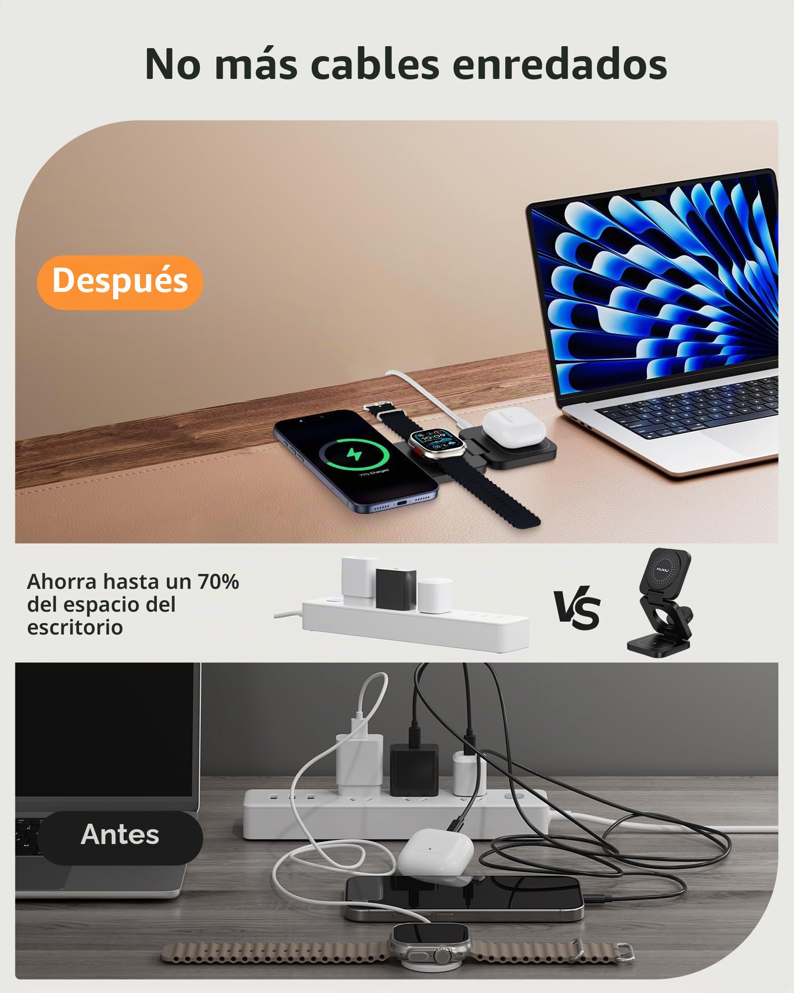 KU XIU X55 Turbo Qi2.2 25W Cargador Inalámbrico para Magsafe, Plegable Estacion de Carga 3 en 1, Magnetico Wireless Charger Base para iPhone 17-12 & Watch & AirPods, Adaptador Incluido, Negro