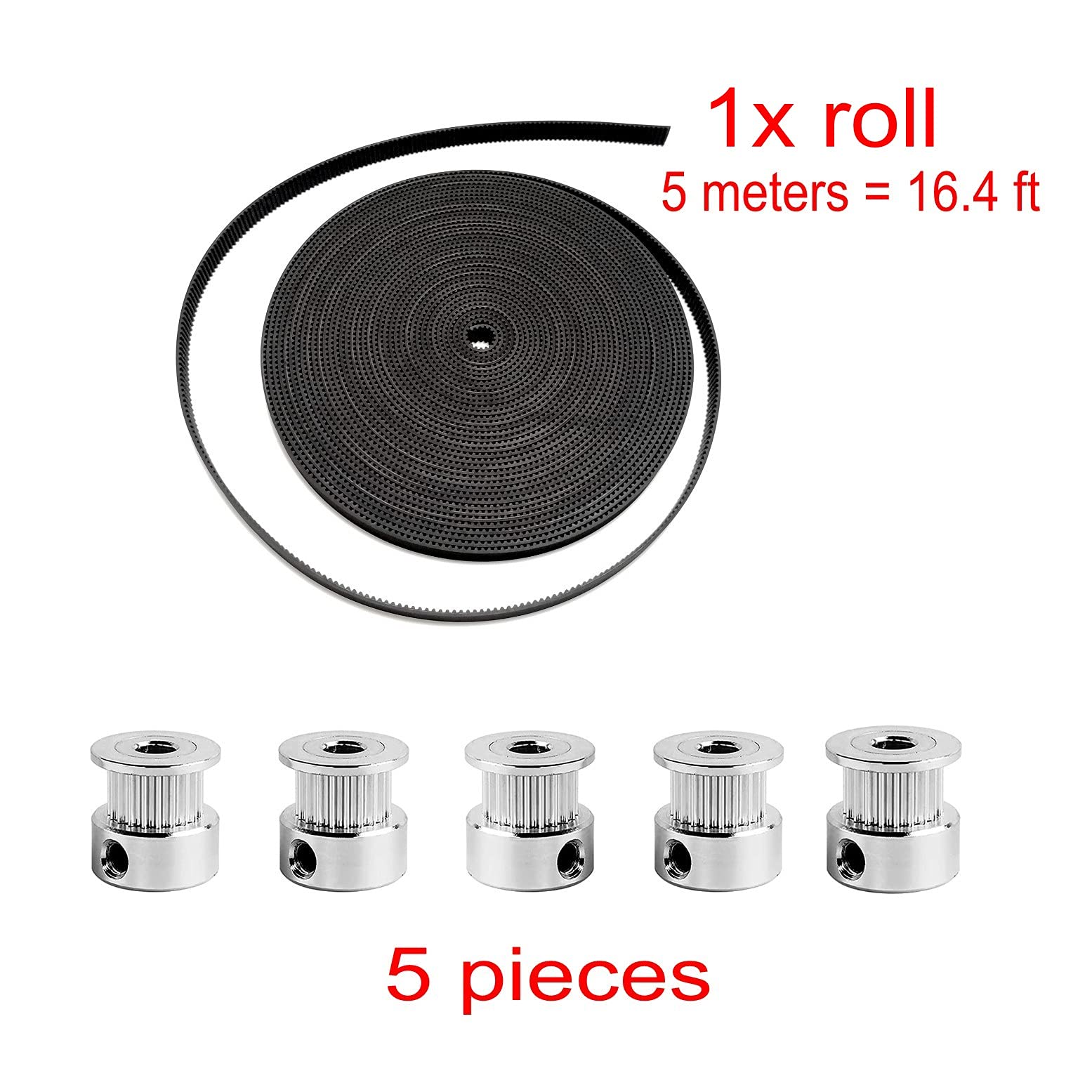 Correa de distribución GT2 6mm x 5m con polea 16 dientes 5mm para impresora 3D