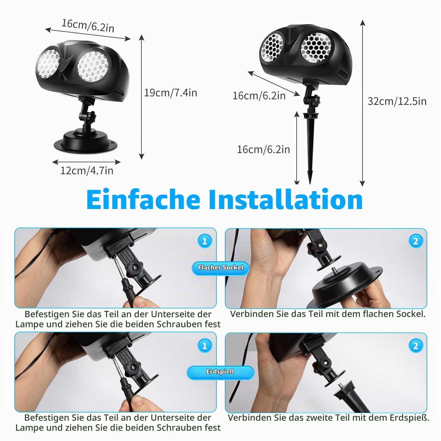 MATEPROX Schneefall Projektor Lichter, Wasserdichte Weihnachts LED Schneeflocken Projektor Lichter für Innen- und Außendekoration-doppelt