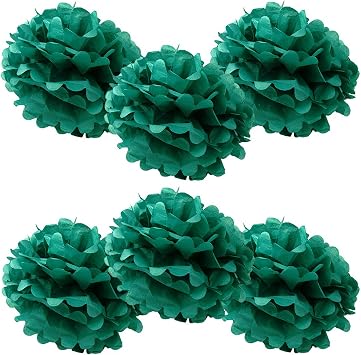 Set of 6 - Aqua Green 8" - 6 Pack Tissue Pom Poms Flower Party Decorations for Weddings, Birthday, Bridal, Baby Showers, Nursery, Decor, Halloween