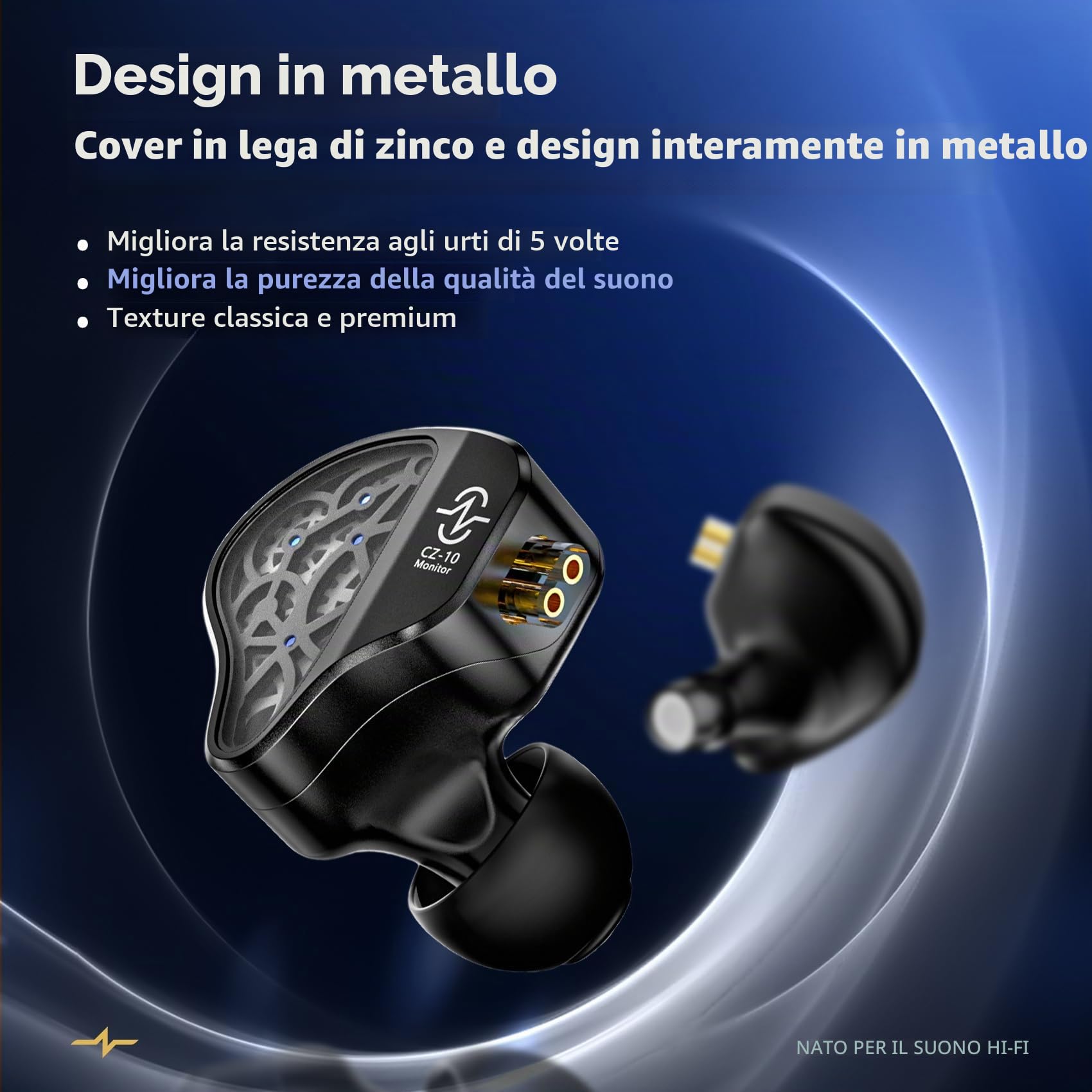 Yinyoo CCZ CZ10 - Auricolari da gioco cablati Iems 1DD+4BA, alloggiamento in lega di zinco, monitor in-ear con cavo OFC staccabile per audiofili, giocatori
